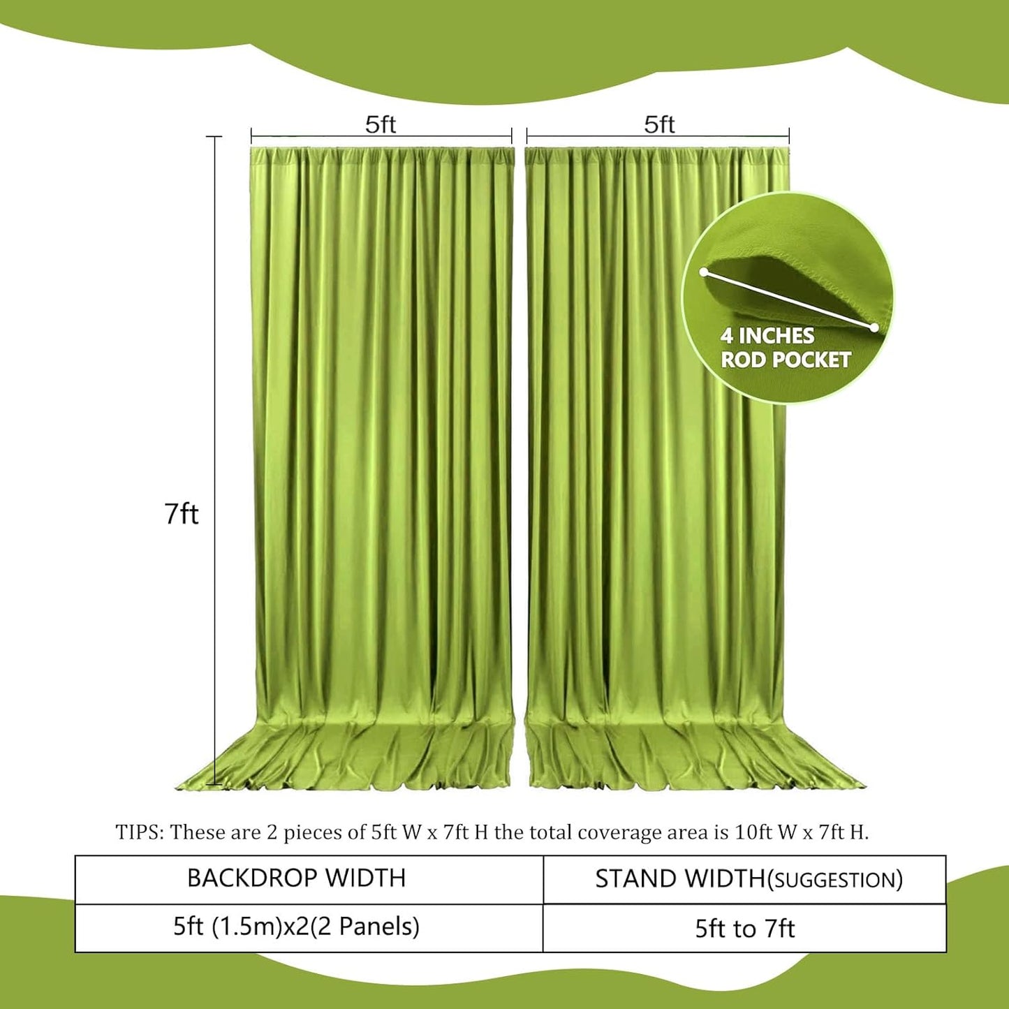 2 Panels Olive Green Backdrop Curtain, 10 x 7 Feet Background Curtains for Parties, Weddings, Baby Showers, Bachelorette Halloween, Christmas Birthday Party Photoshoot Backdrop Curtains Decorations