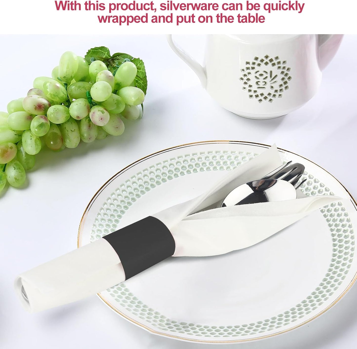 Germiwipe Napkin Bands,Paper Napkin Rings Self Adhesive,Silverware Wraps Bands (Black - 500pcs)