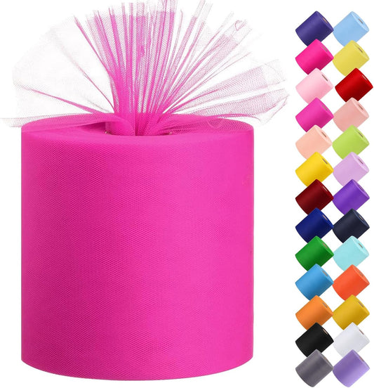 Tulle Fabric Roll, 6” by 200 Yards (600FT) Tulle Organza Fabric Spool for DIY Tutu Skirt Baby Shower Decor Wedding Backdrop Crafts Birthday Party Supplies (Fuchsia)