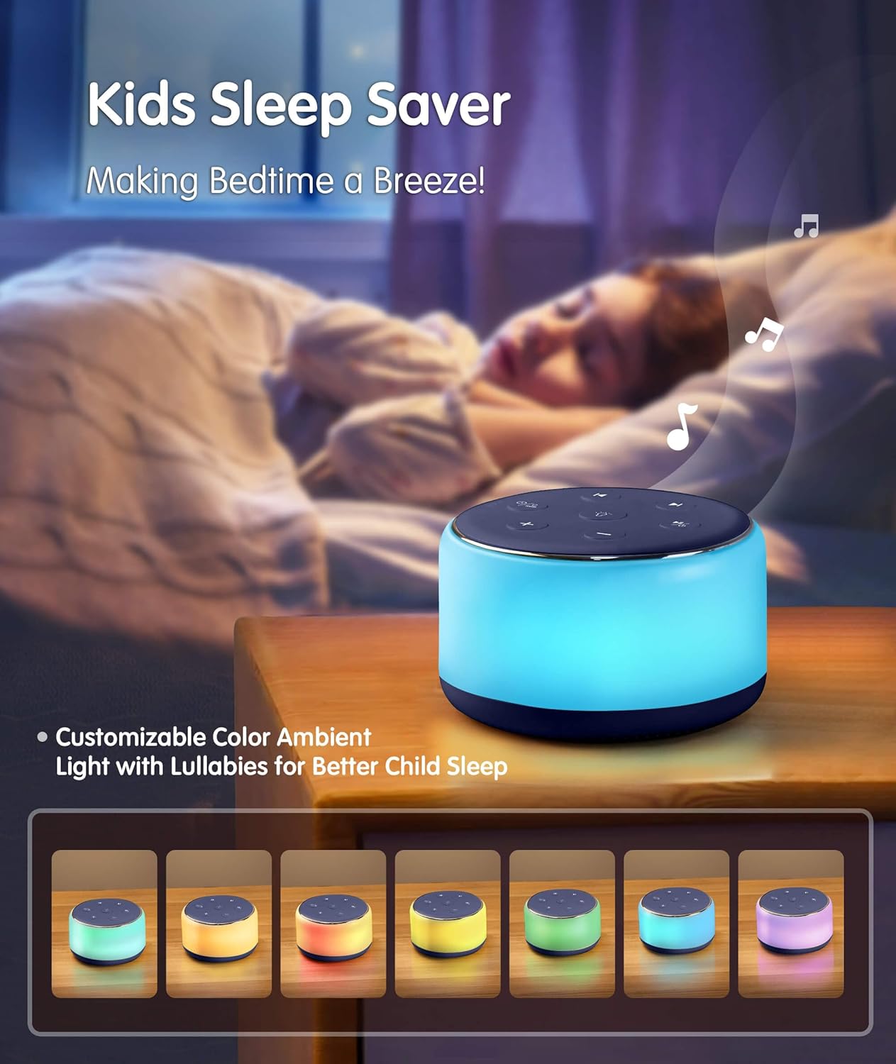 FamiSym Sleep Sound Machine for Babies Kids Adults - Rechargeable White Noise Machine for Sleeping with Night Light, 34 Soothing Sounds, Nursery Decor Baby Lullaby Machine, Registry Gift