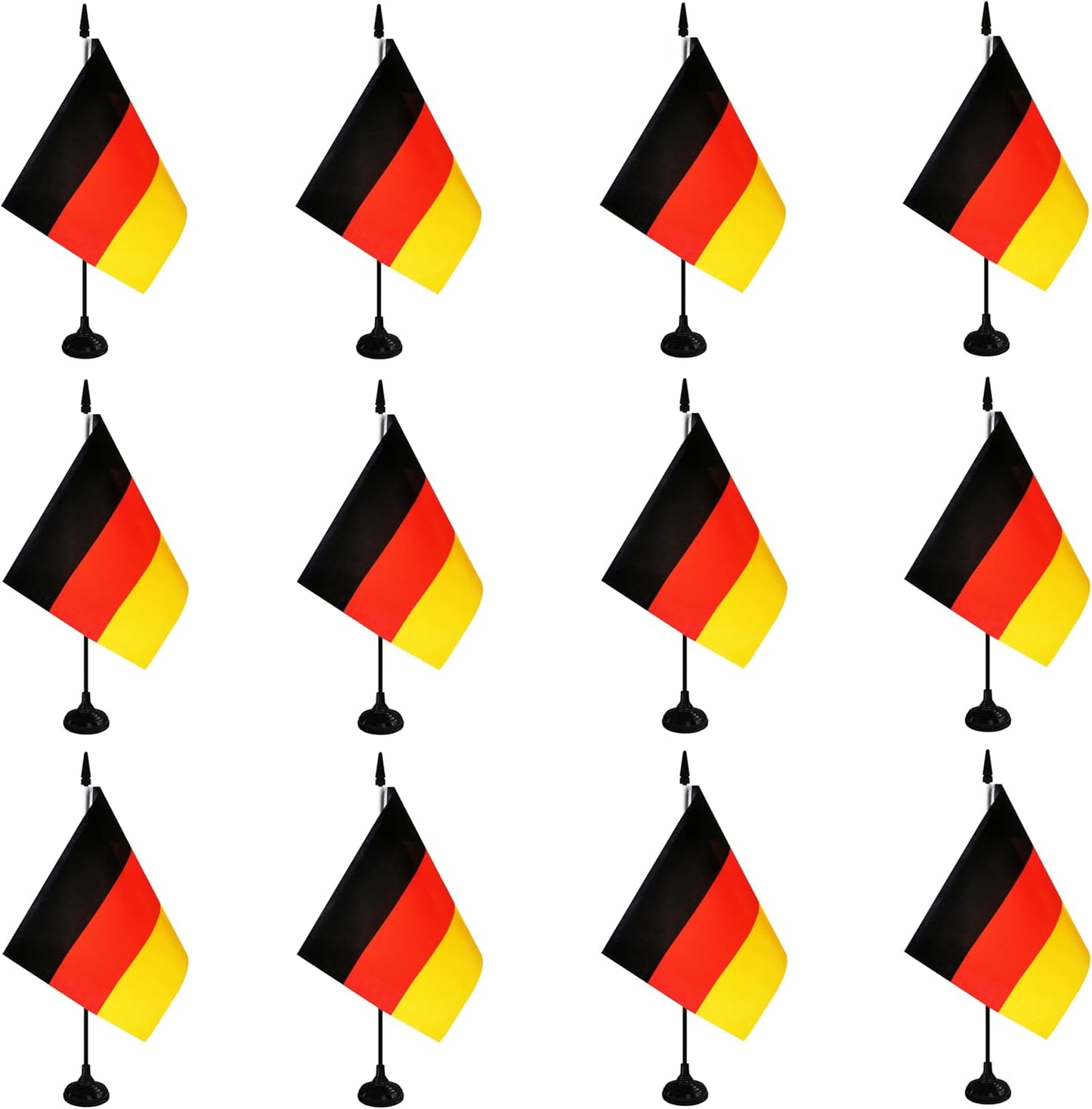 Germany Desk Flag, 12 Pack Germanic Table Office Flag with Black Solid Pole and Stand Base, International Country Flag, Festival Celebration, Classroom Meeting Desktop Decor (Germany)