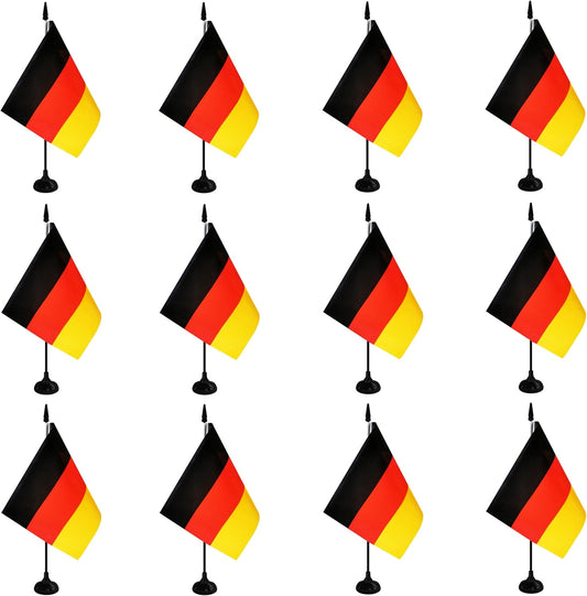 Germany Desk Flag, 12 Pack Germanic Table Office Flag with Black Solid Pole and Stand Base, International Country Flag, Festival Celebration, Classroom Meeting Desktop Decor (Germany)