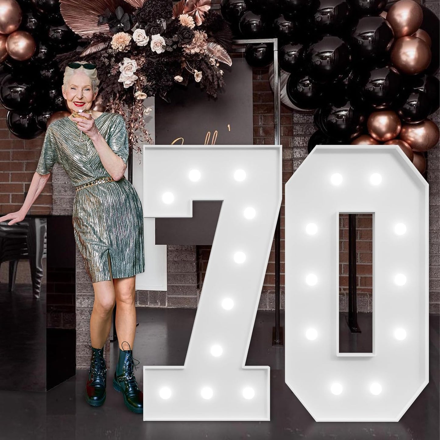 imprsv Marquee Numbers Large 70th-Birthday Decorations: 4ft Light Up Number Party Decor 70 Year Old Women and Men Birthday Decoration Backdrop Anniversary Cardboard Big Mosaic Balloon Frame Number 70