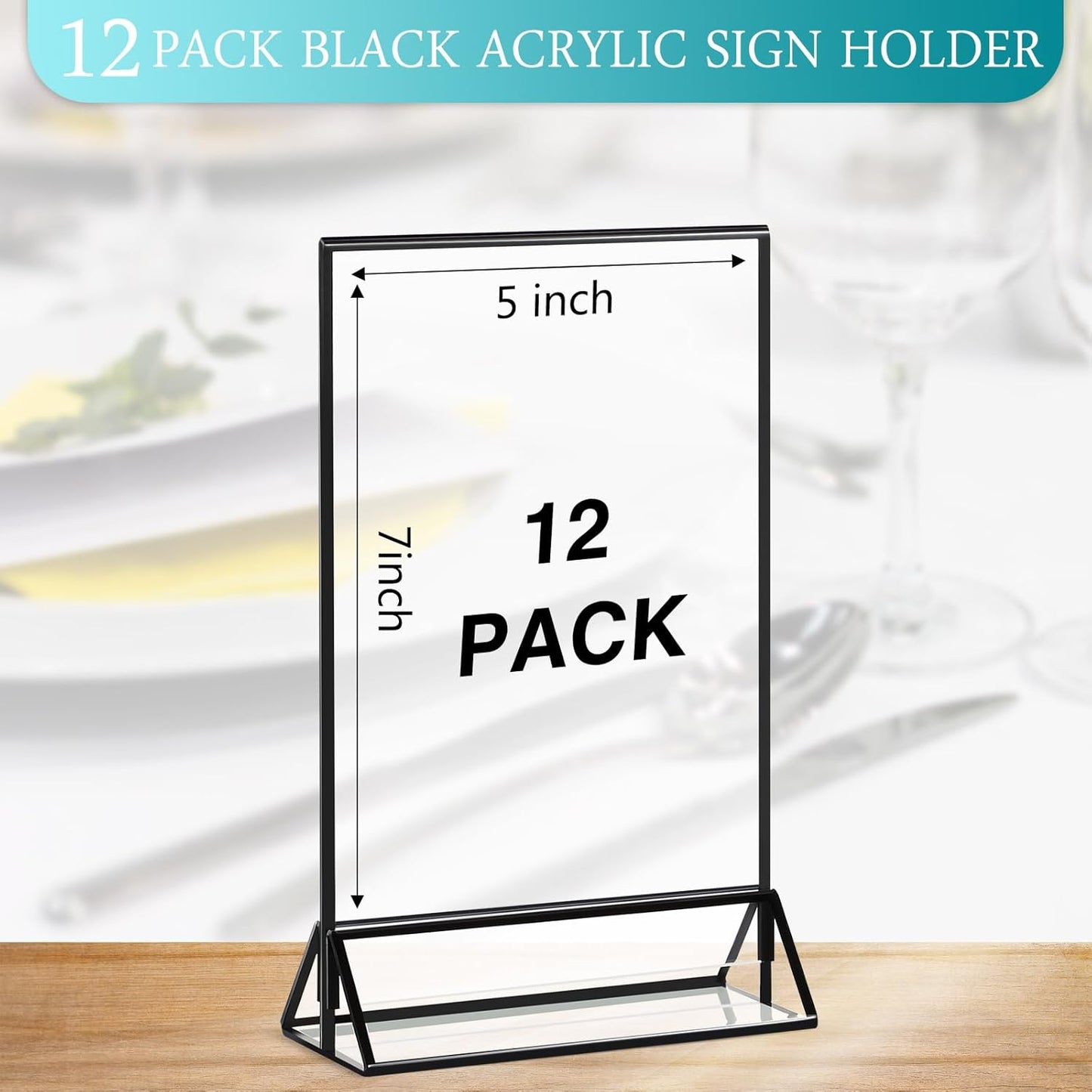 12 Pack Clear Acrylic Wedding Table Number Frame Acrylic Sign Holder with Vertical Stand Holder and Borders Picture Frames Wedding Table Numbers Display Stand Table Sign Holder (5 x 7 Inch)
