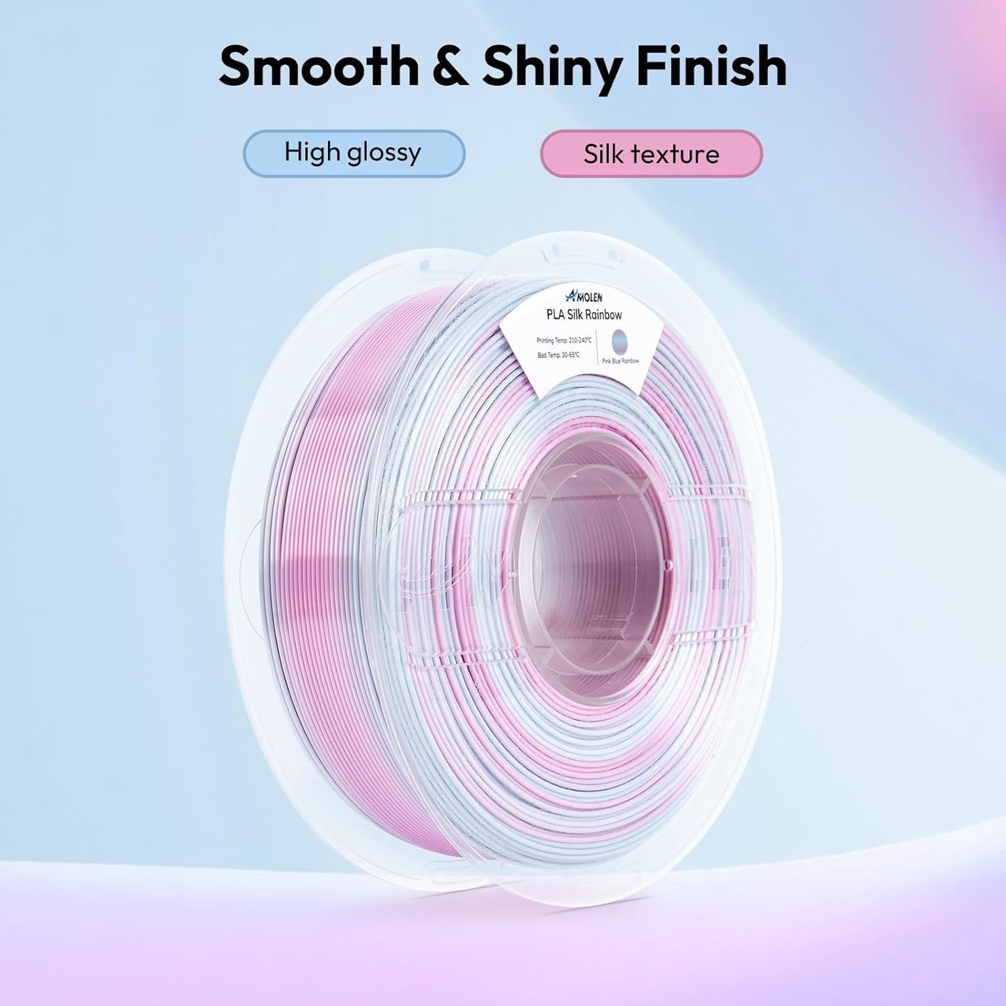 AMOLEN Silk PLA 3D Printer Filament, Shiny Multicolor Rainbow PLA Filament 1.75mm, Gradient Color Change PLA 3D Printing Filament for Most FDM 3D Printer, Pink Blue, 1kg (2.2lbs)