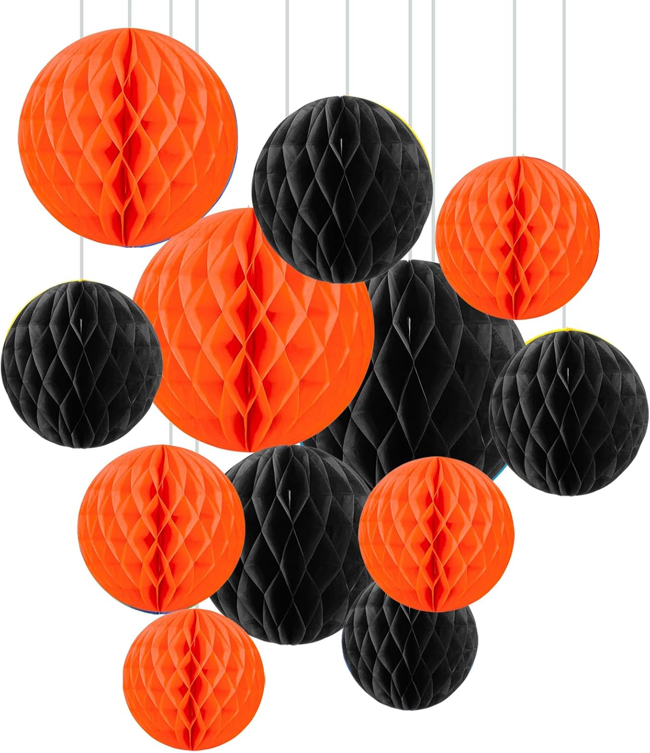 ZOOYOO 12Pcs 6" 10" Honeycomb Balls Decorations Hanging Tissue Paper Pom Poms for Halloween Graduations Birthday Wedding Fall Party Thanksgiving Decorations(Orange Black)
