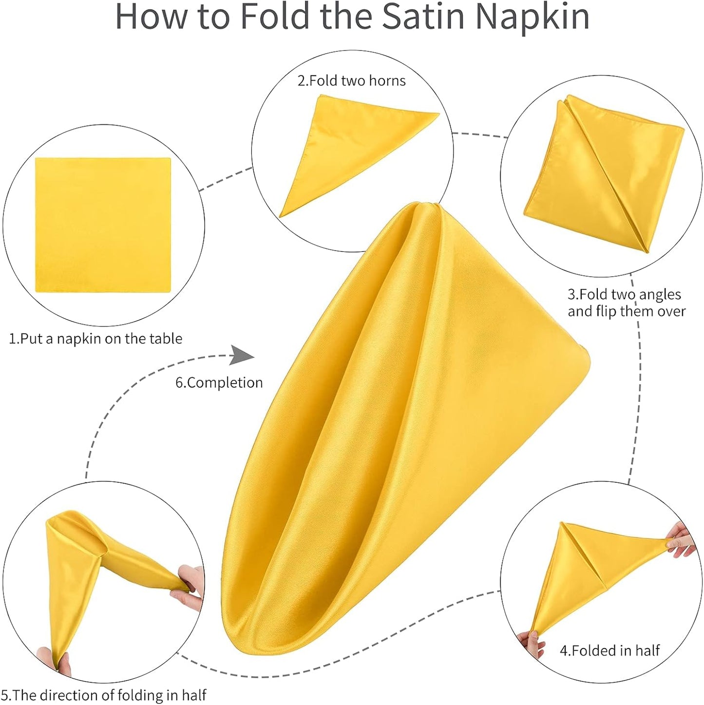 ANECO 16 Pack Square Satin Napkin Bright Silk Table Napkin Soft Smooth Fabric Table Napkin for Wedding Banquet Party Decoration, Yellow, 20 x 20 Inch