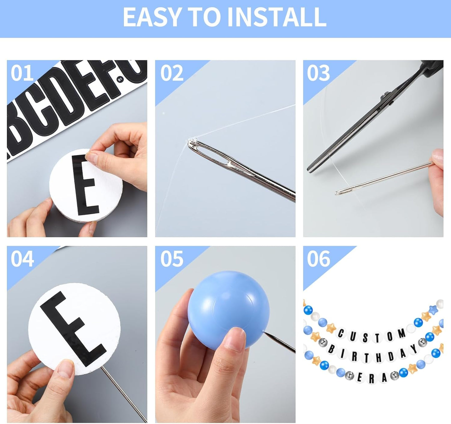 Giant Friendship Bracelet Garland Kit, DIY Birthday Banner with Letters Ball Jumbo Customizable Friendship Bracelet Decor for Halloween Christmas Wedding Party(Blue, Gold, White)