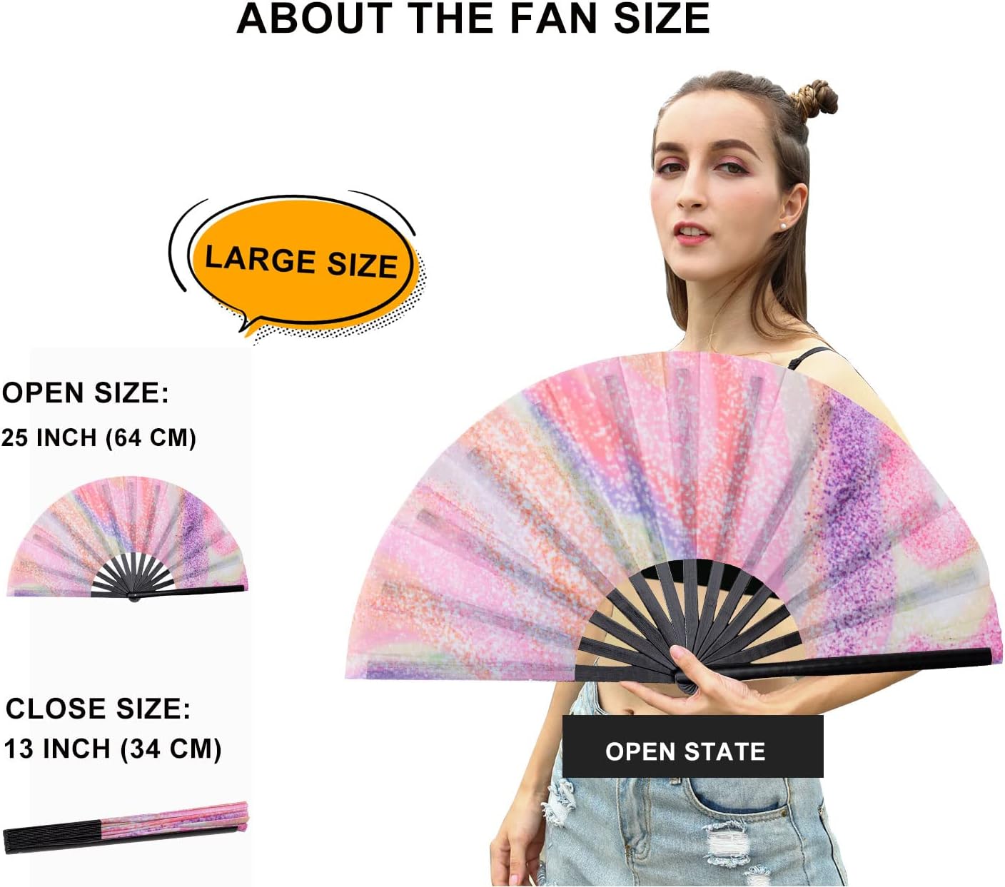 Amajiji Large Folding Hand Rave Fan Popping Fan for Line Dancing Clacking Fans for Boots On The Ground Dance,Party,Decoration,Festival (Psychedelic Neon)