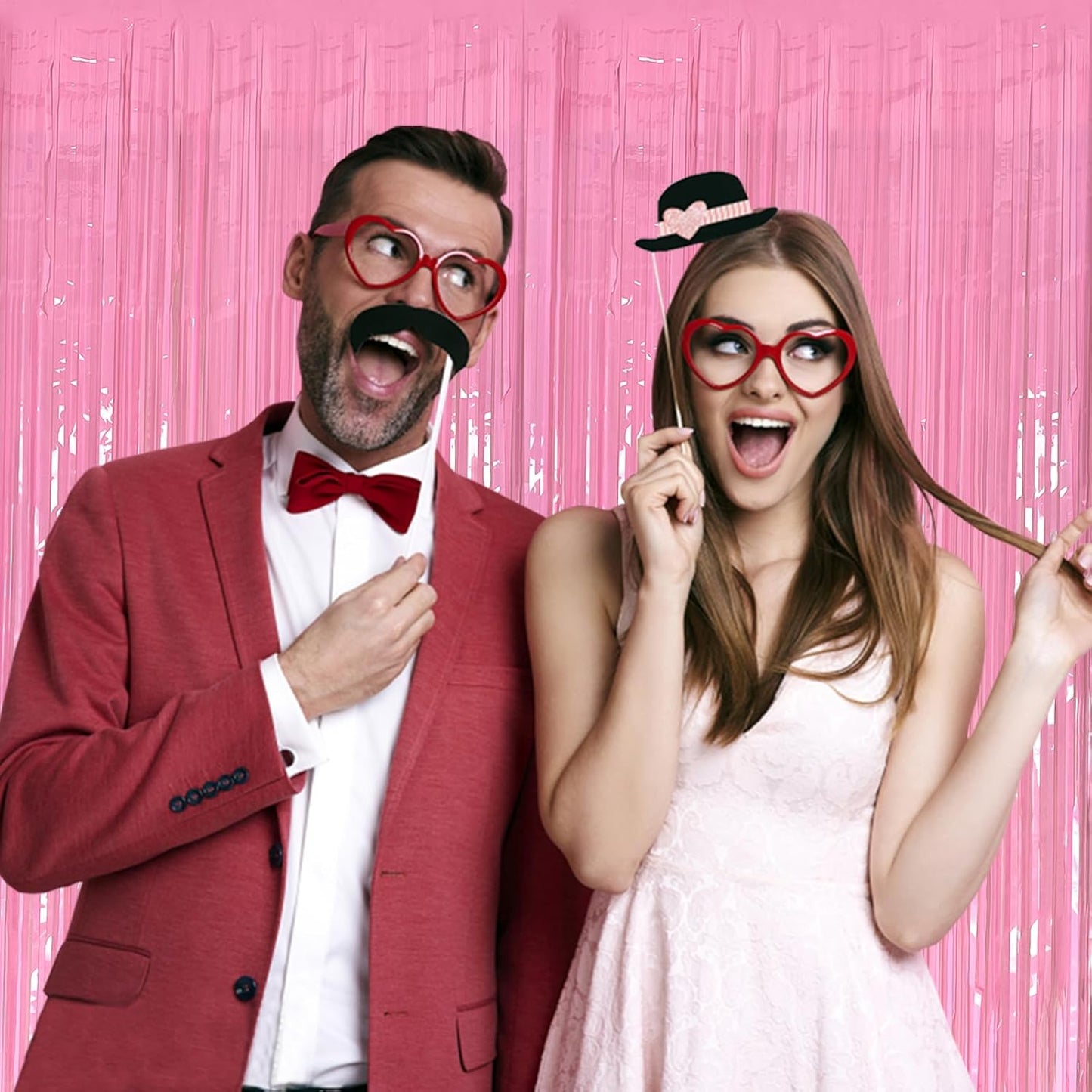 10 Pack Foil Curtain Pink Backdrop Streamers Metallic Tinsel Fringe Curtains Photo Booth Props for Birthday Wedding Engagement Bachelorette Christmas Holiday Celebration Party Decorations