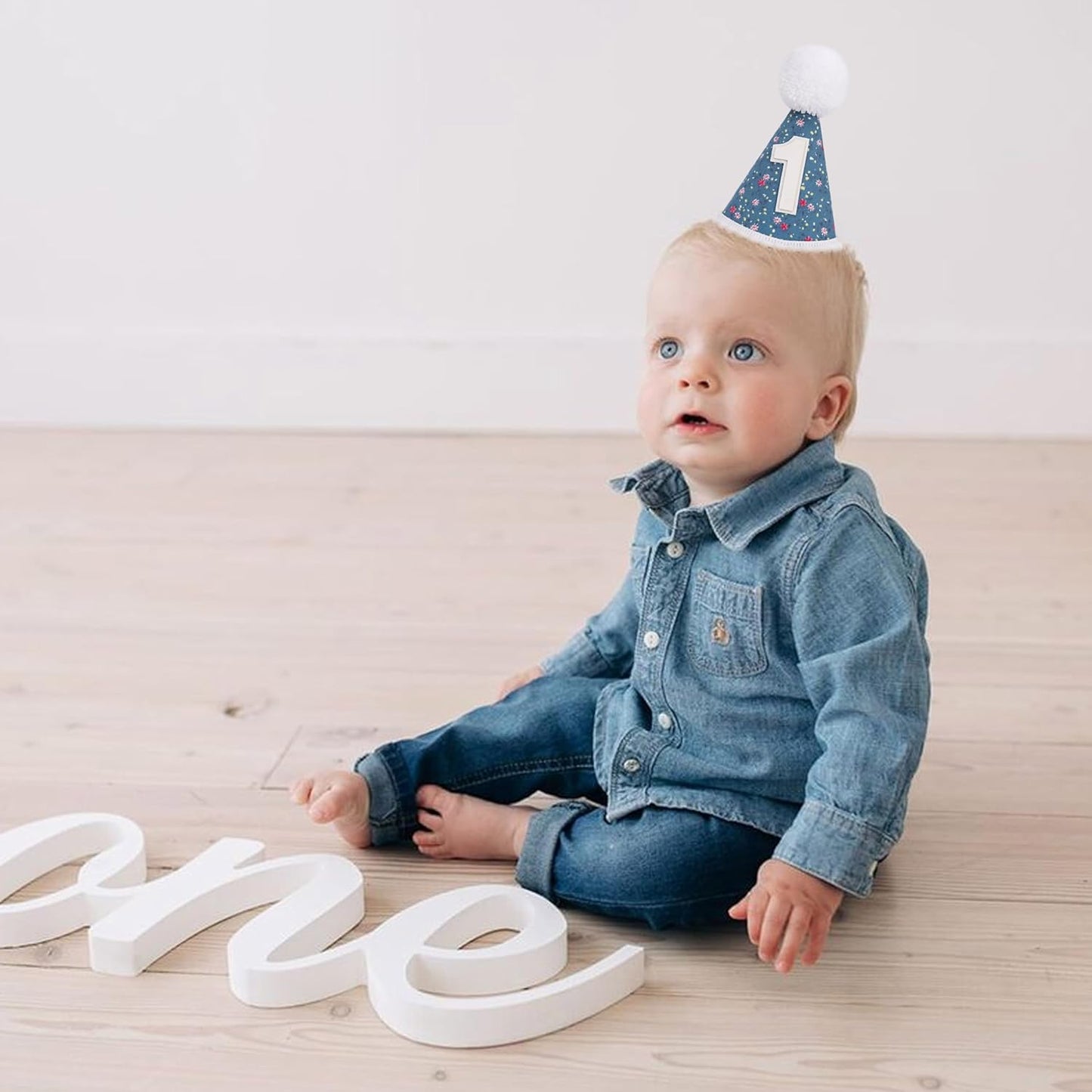 WAUAO Floral 1st Birthday Hat - Colorful Flower Cone Hat for Girls & Boys, First Birthday Crown, Party Photo Prop