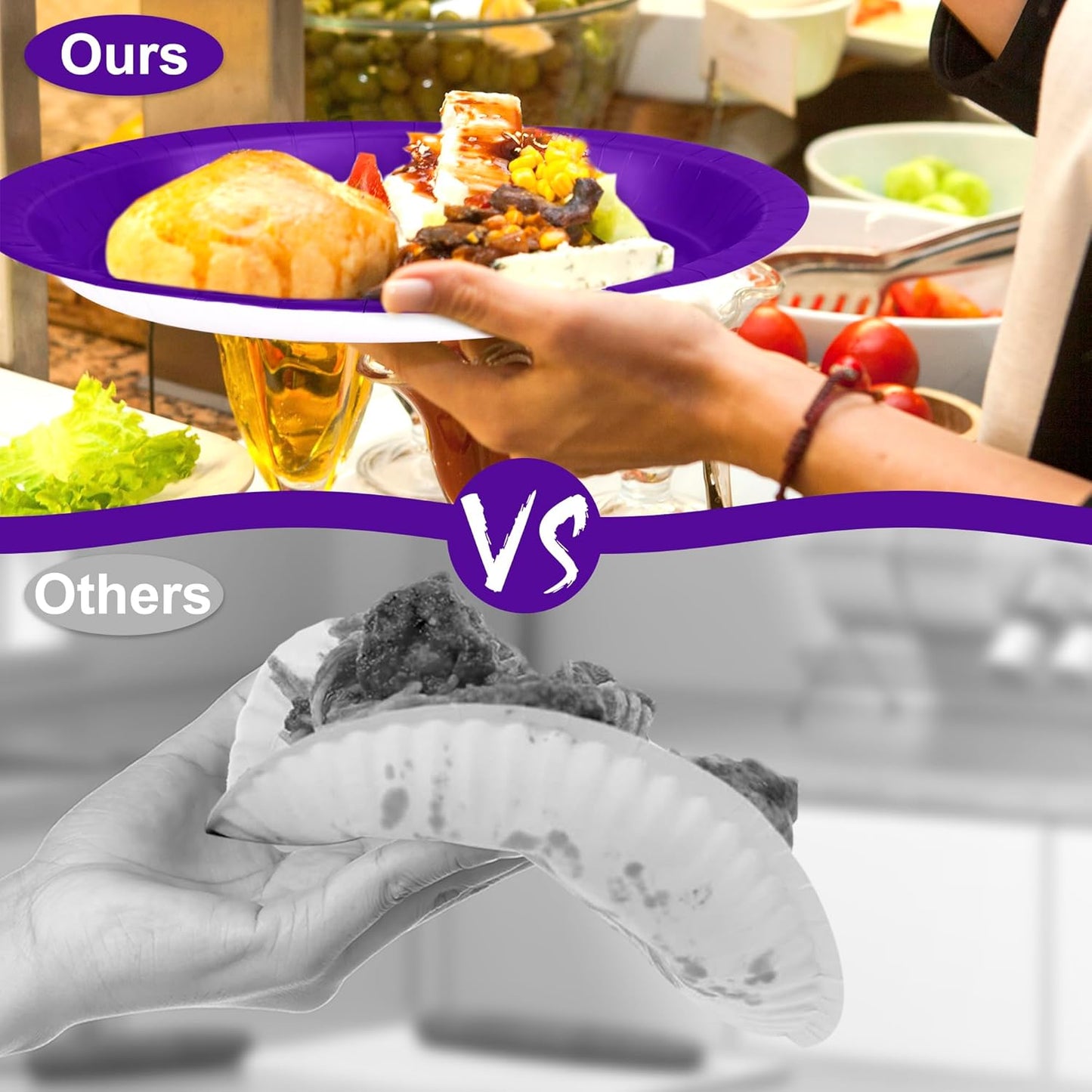 QZYL 50 Pcs Party Decorations, 12.2'' X 10.2'' Oval Large Plates, Purple Disposable Paper Plate Daily Dinner Tray Heavy Duty Paper Plates for Birthday Wedding Picnic Baby Shower Barbecue Holiday