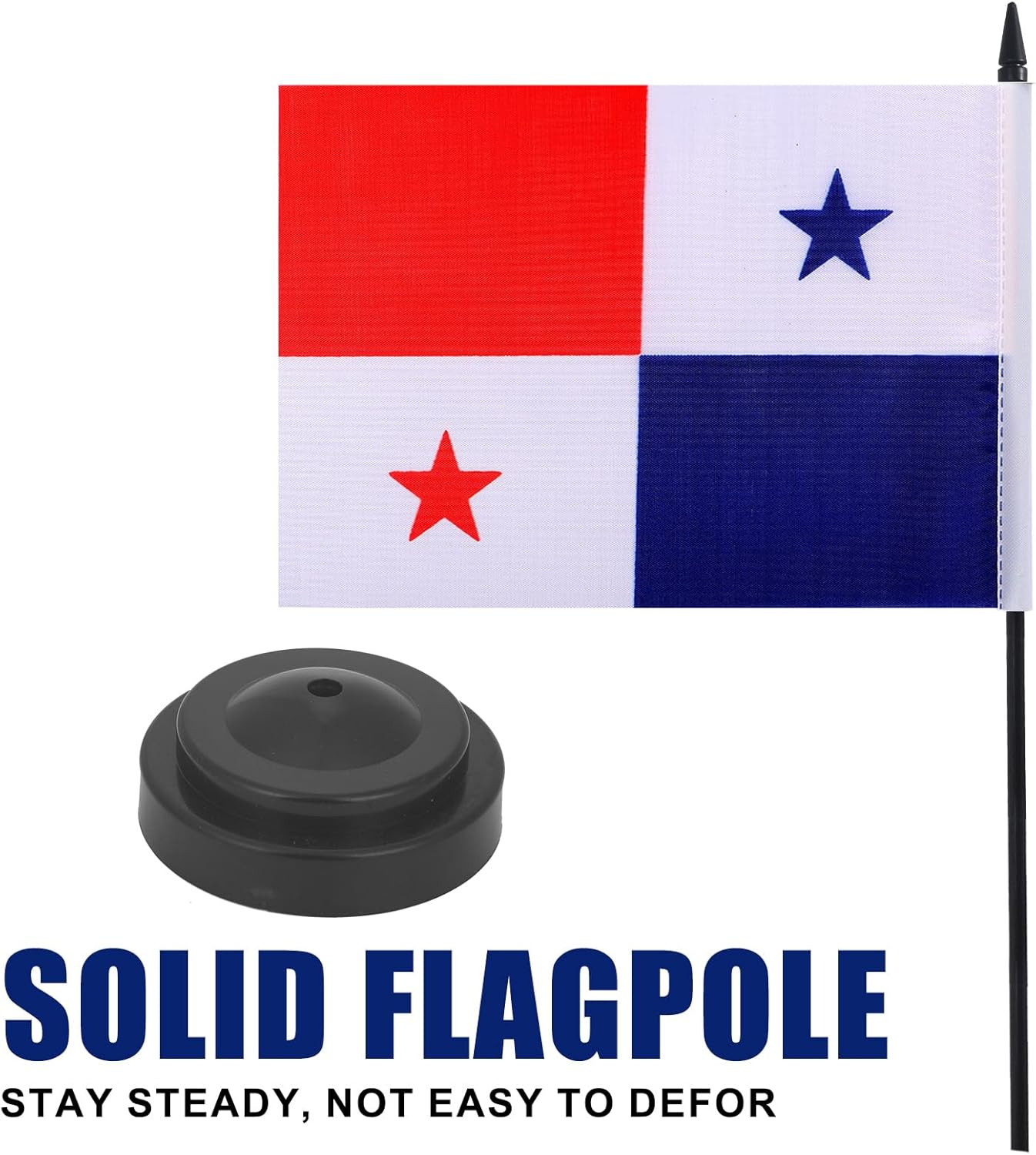 Panama Desk Flag 12" Solid Pole Deluxe Set Panamanian Flags Banner Mini Small Panama Office Table Flags with Black Stand Base Desktop Decorations(2Pack)