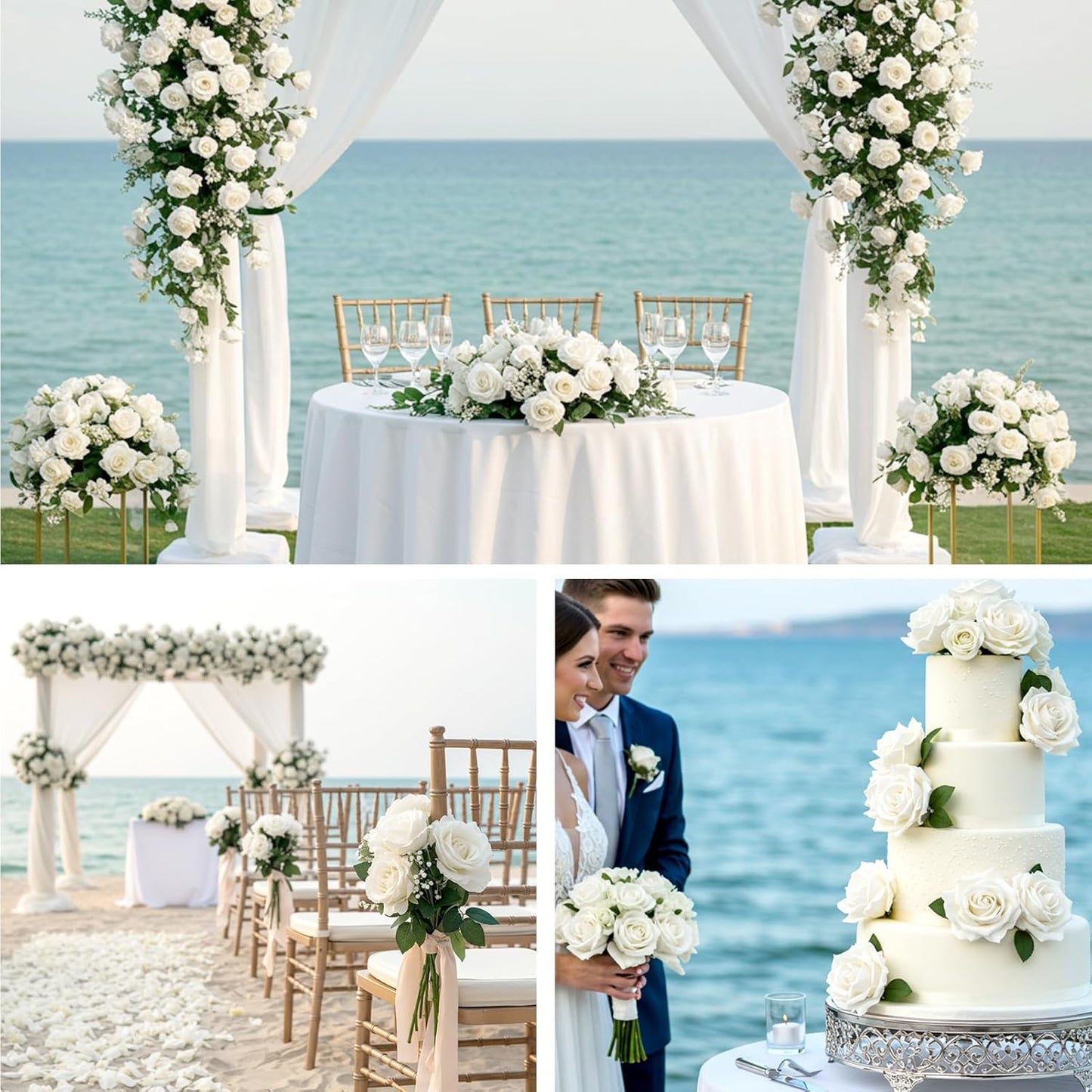 Auihiay 104pcs Roses Artificial Flower - Realistic White Fake Roses for Wedding Centerpieces, Table Decor, Valentine's Day, Mother's Day, and Home Party Decorations