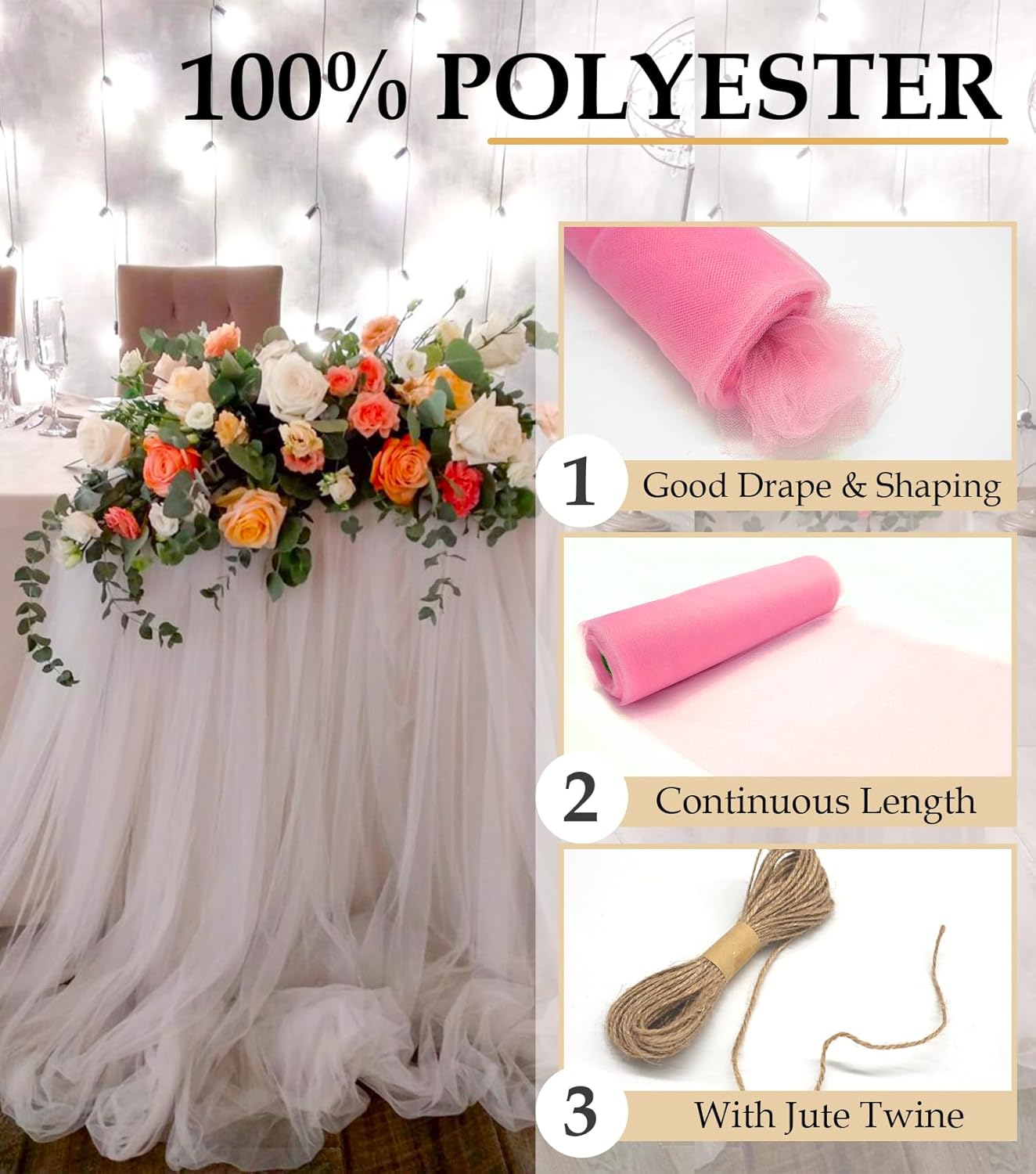 Pink Tulle Fabric Roll, 54" x 40 Yards (120FT) Tulle for Wedding Valentine's Day Decoration DIY Tutu Party Backdrop Baby Shower Table Skirts Gift Wrapping