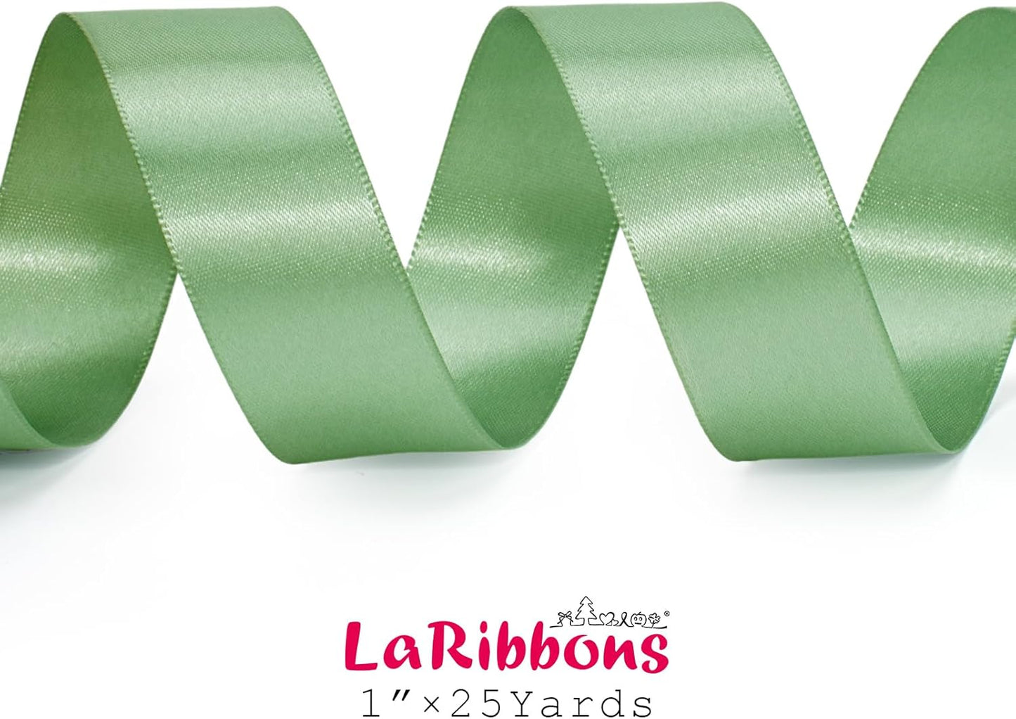 LaRibbons Sage Green Ribbon 1 Inch 25 Yards Luxury Double Faced Green Silk Ribbon for Flower Bouquet Crafts Gift Wrapping Wedding Party Decoration