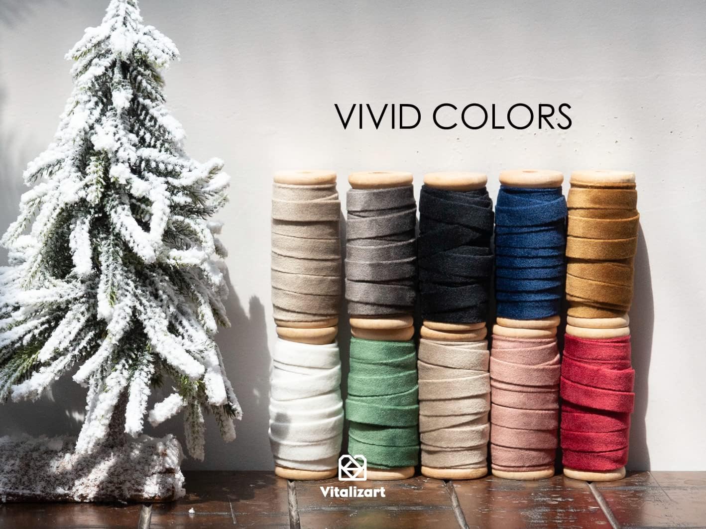 Vitalizart Velvet Ribbon Black White Set 3/8" x 15 Yd Wooden Spool Fabric Trim 3 Rolls * 5 Yd for Christmas Wreath Decoration Handmade Craft Ornaments Gift Wrapping & Bow Making