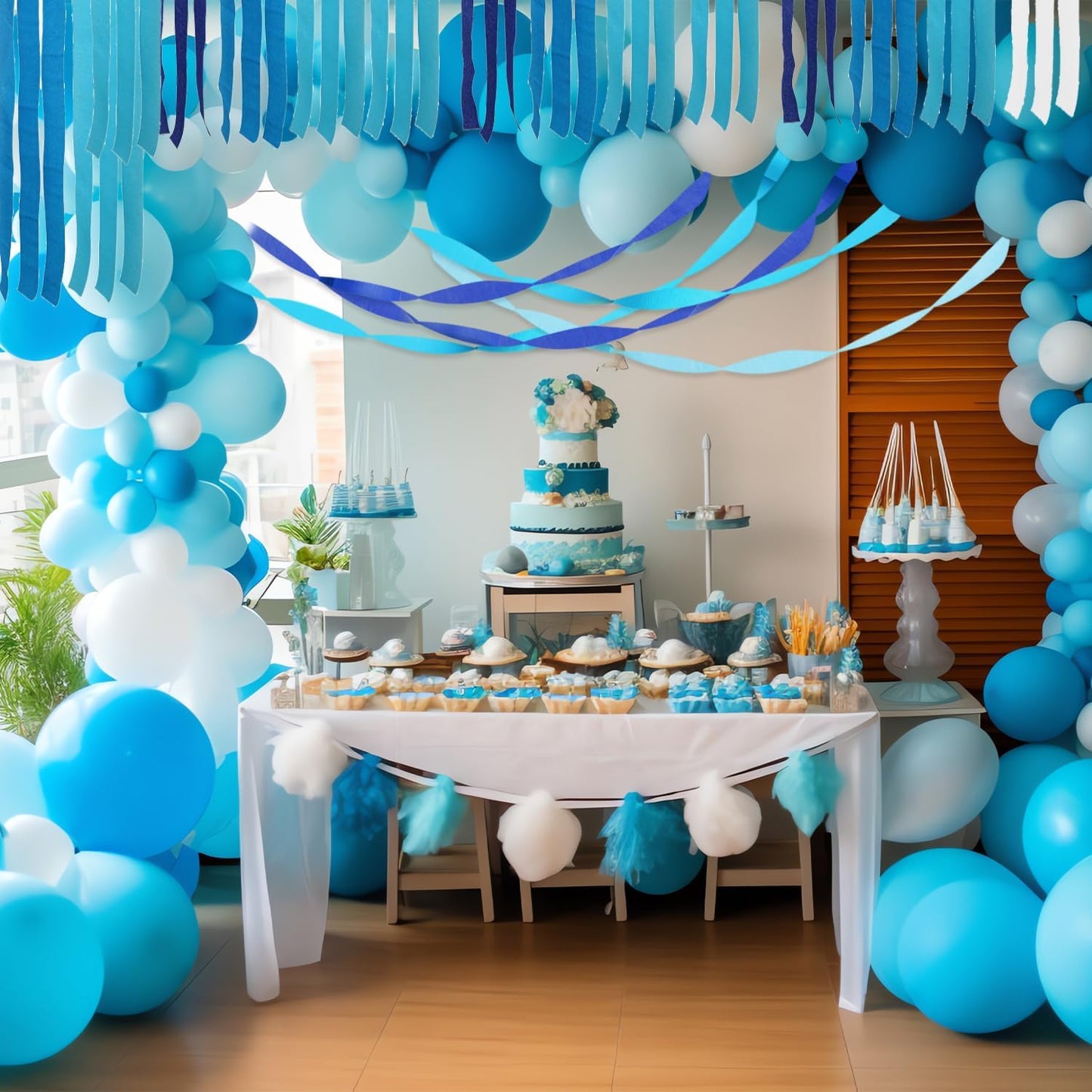 Crepe Paper Streamers 8 Rolls 656ft, Pack of Blue, Pastel Blue, Royal Blue, White Party Streamers, Crepe Paper for Birthday Party Wedding Baby Bridal Shower Decorations (1.8 Inch x 82Ft/Roll)