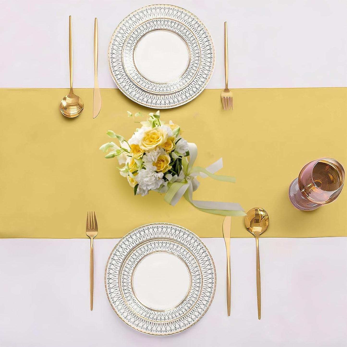 SHEJIZE 20 Pack Light Gold Satin Table Runner 12x108 Inches Long, Bright Silky Smooth Satin Table Runner Table Decor for Wedding Banquet Christmas Prom Event Birthday Party