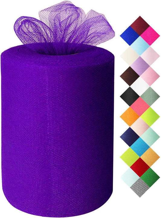 Purple Tulle Fabric Roll 6 Inch X 300 FT (100 Yards) Matte Tulle Ribbon Netting Mesh Spool for DIY Tutu Skirt Wedding Bow Gift Wrapping Baby Shower Christmas Party Halloween Decorations