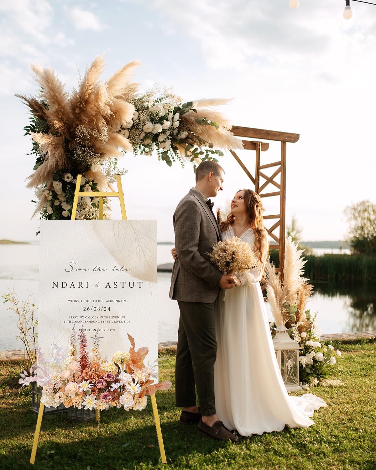 Gold Easel Stand for Wedding Signs with Adjustable Chain, Heavy Duty Metal Display Stand for Art, Welcome Signs, Posters, Pictures, Paintings,Posters & Commercial Display