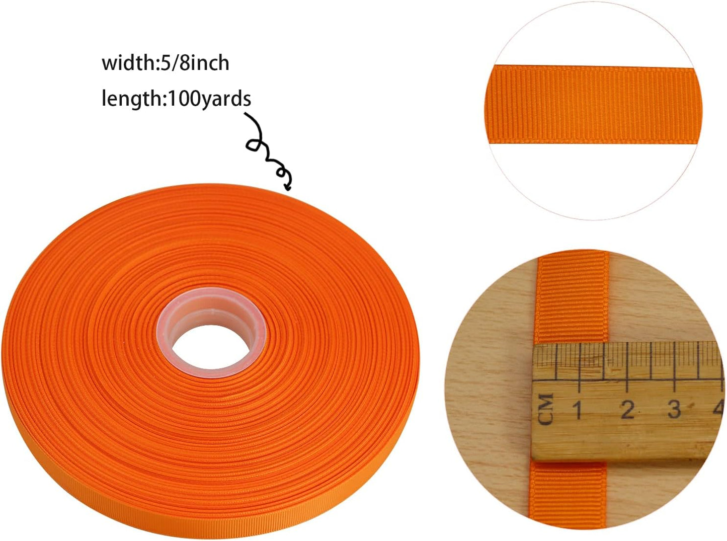 Jesep One Roll 100 Yards Soild Grosgrain Ribbon Boutique Gift Wrapping Package Ribbon, DIY Crafts Bow Hair Headband Accessories Assorted Ribbon #752 (5/8" 15mm, Orange)