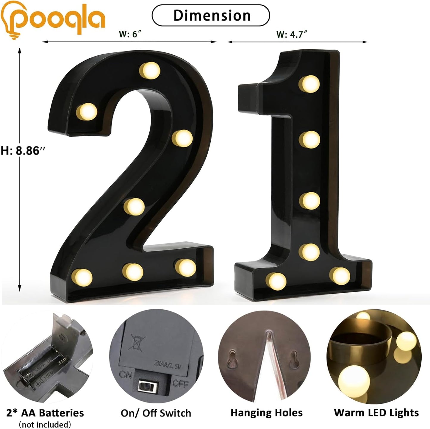 Pooqla 21st Birthday Decorations for Her Him, Light Up Number 21 for Party Table Decorations, 21st Birthday Gift for Women Men, Backdrop Wall Decor for 21st Wedding Anniversary Decoration