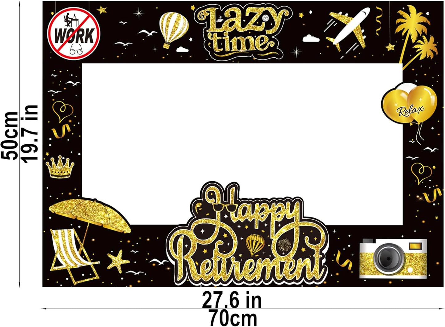 Retirement Party Photo Booth Props Kit - 27pcs Paper Photo Props 1 Frame Glitter Retirement Party Decorations for Retiree Celebration, Farewell Office Party Supplies (Black and Gold)
