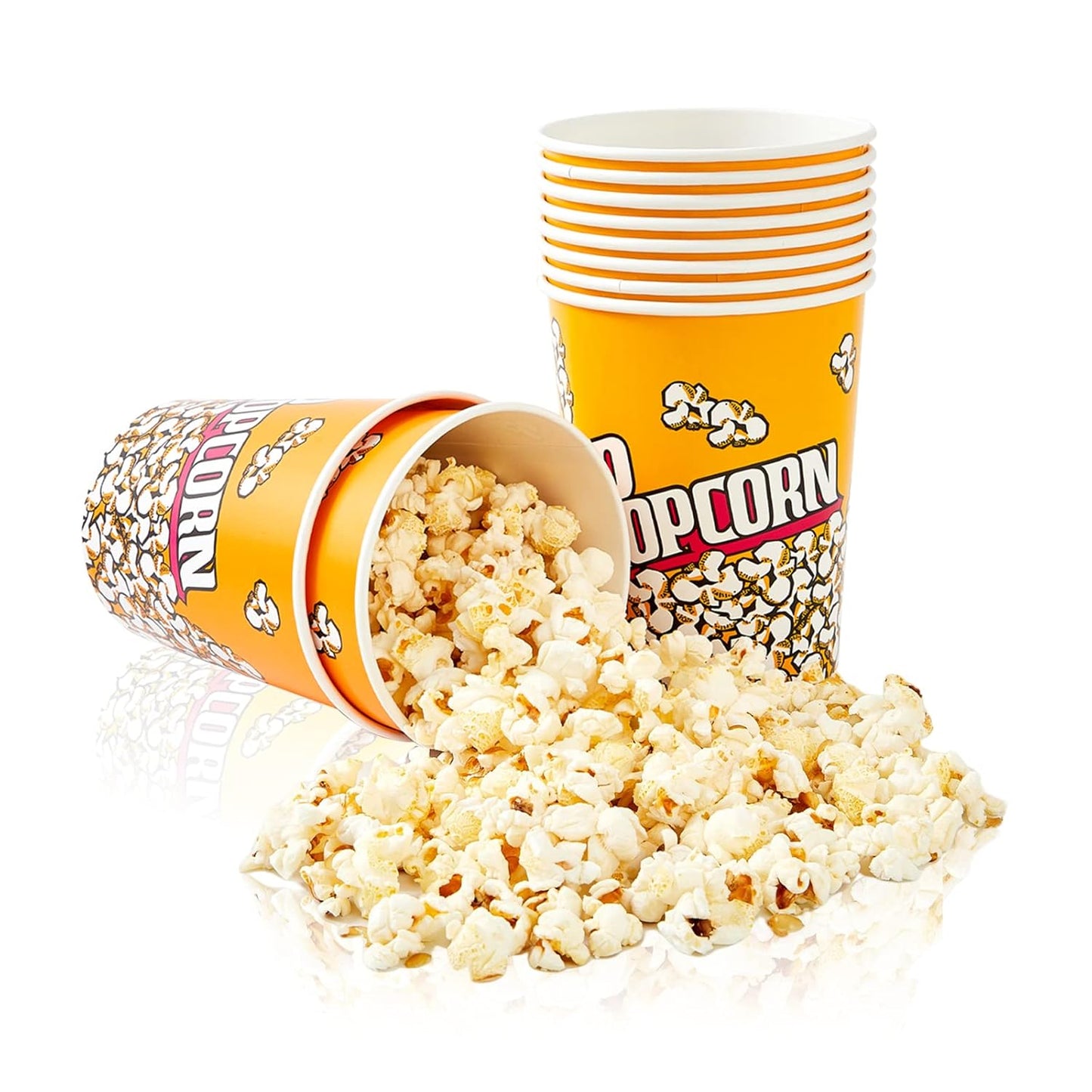RAYMEA Popcorn Buckets Disposable 32oz Retro Style Paper 25 Pack Leak Proof Popcorn Containers Bowls for Family Movie Night & Party