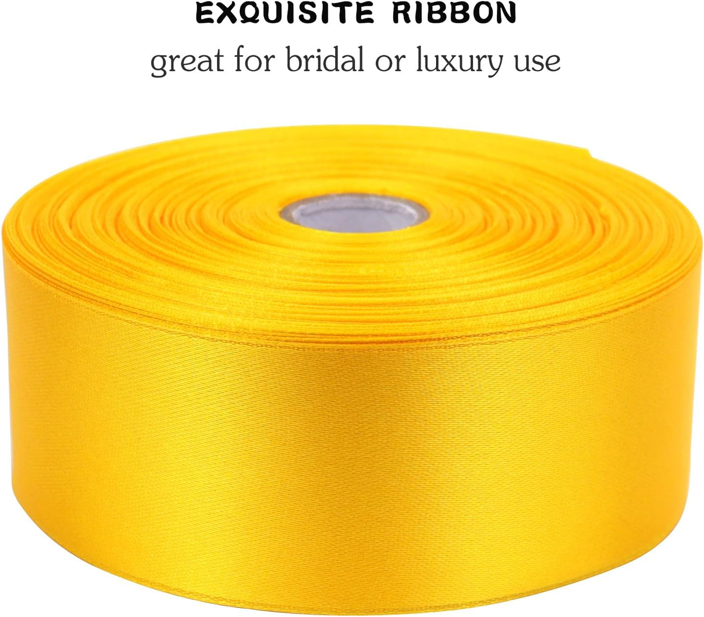 Yellow Solid Satin Ribbon 1-1/2 Inch 50 Yards Solid Polyester Fabric Ribbon for Gift Wrapping Wedding Christmas Baby Shower Birthday Party Decoration Handmade Immortal Flower Craft
