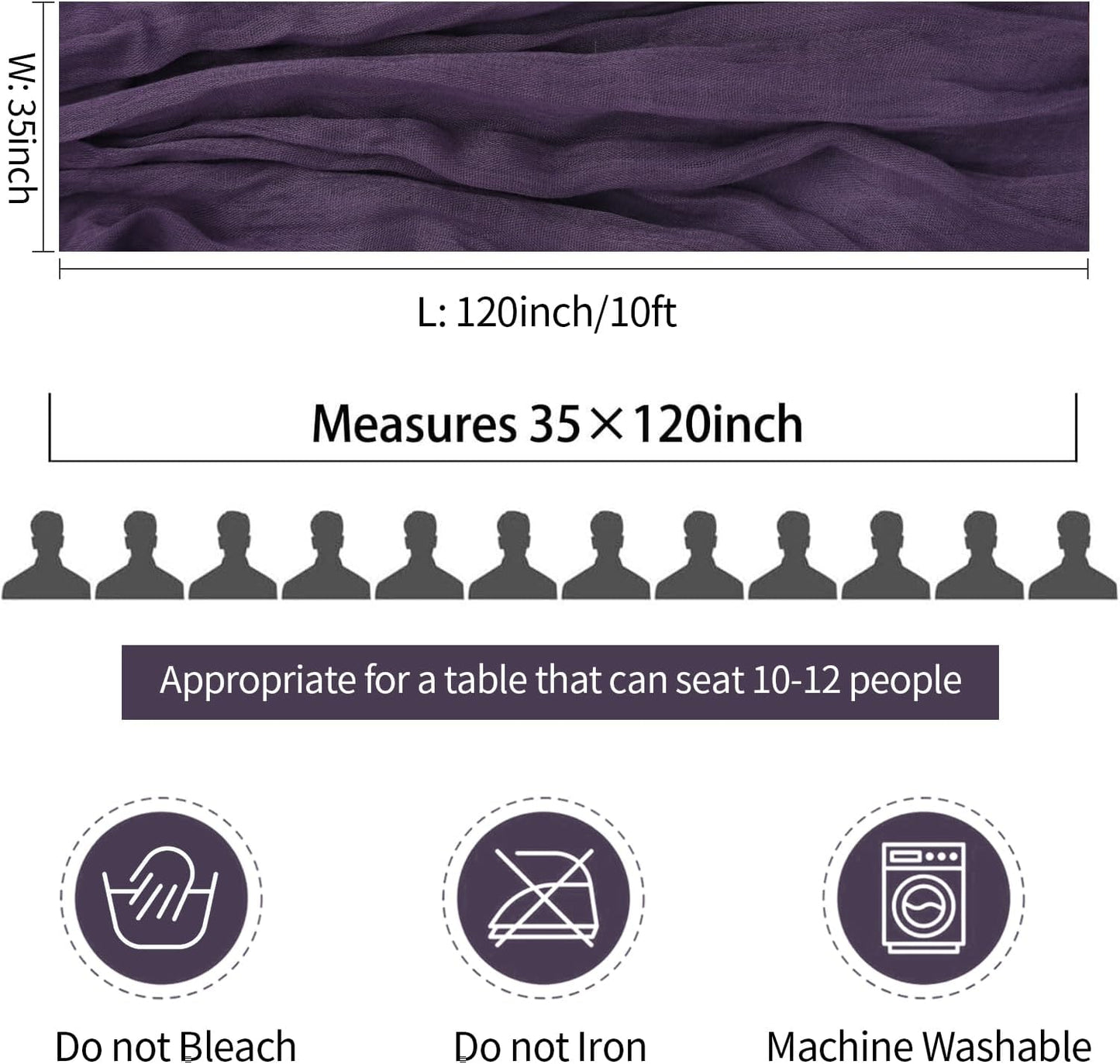 6 Pack Plum Purple Cheesecloth Table Runner 35x120 Inch Boho Gauze Table Runner Rustic Cheese Cloth Long Romantic Table Runners for Wedding Bridal Shower Birthday Party Table Decor