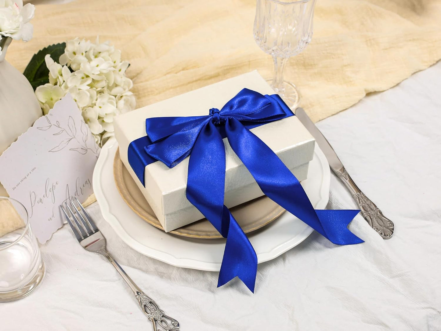 Royal Blue Satin Ribbon 1-1/2 inch X Continuous 100 Yards, Single Face Polyester Ribbon Perfect for Gift Wrapping, Flower Bouquet, Wedding Decor, Crafts, Bow Making, Sewing and More