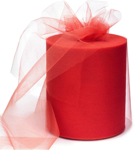6" x 200 Yards Red Tulle Fabric Rolls, Red Spool Tulle Ribbon for DIY Tutu Skirt Wedding Decoration Baby Shower Birthday Party Backdrop Gift Wrapping Bow Craft Supplies