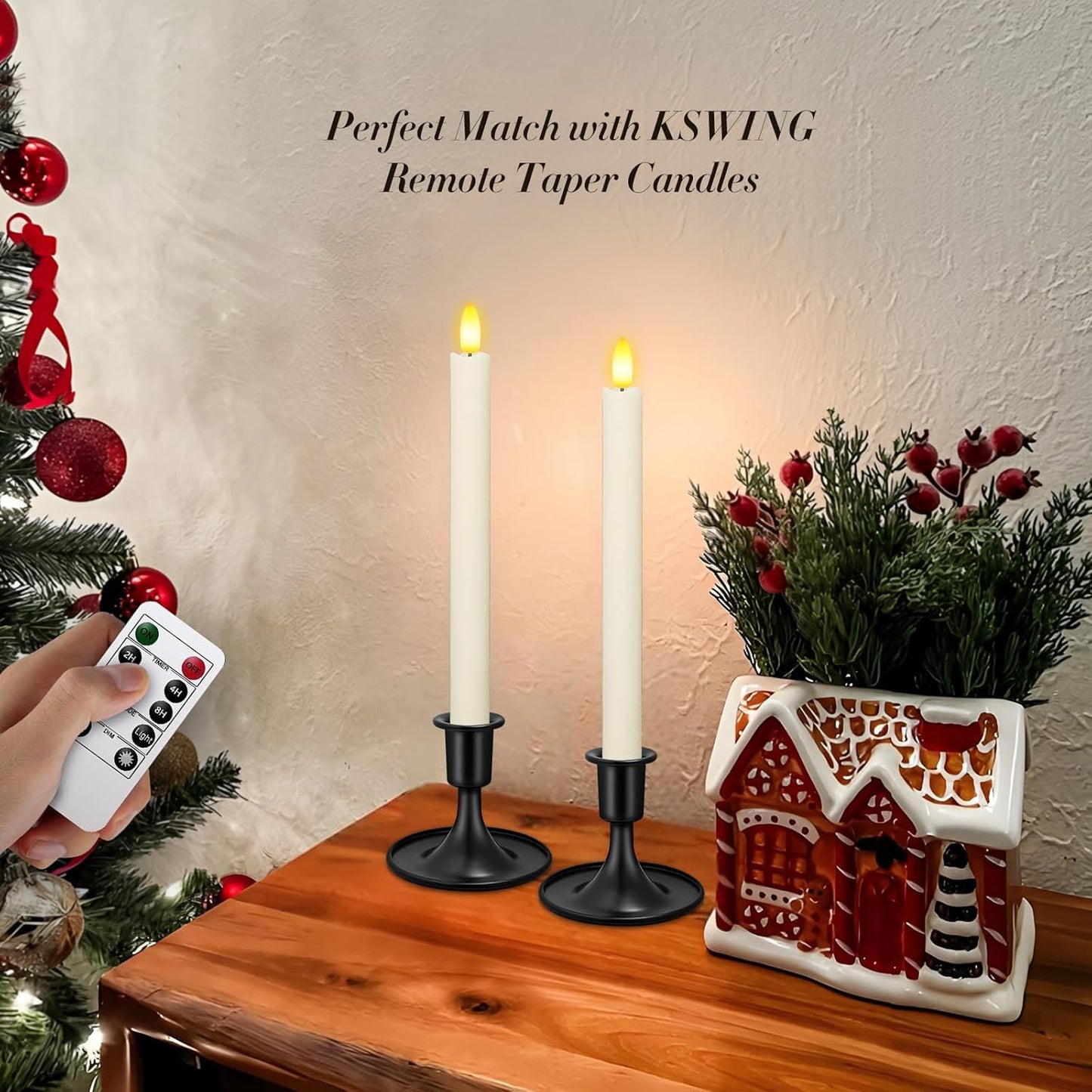 Candlestick Holders 2 PCS Short Metal Taper Candle Holders, KSWING Black Candle Stick Holders Set, Perfect for Table Centerpiece Mantel Party Wedding Christmas Home Decor, Set of 2