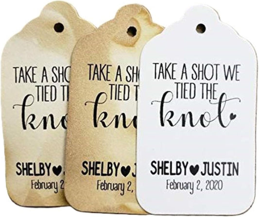 Take a Shot We Tied The Knot Personalized CardStock Favor Tag Sets of 25 Tags (My Medium tag) 1 3/8" x 2 1/2"