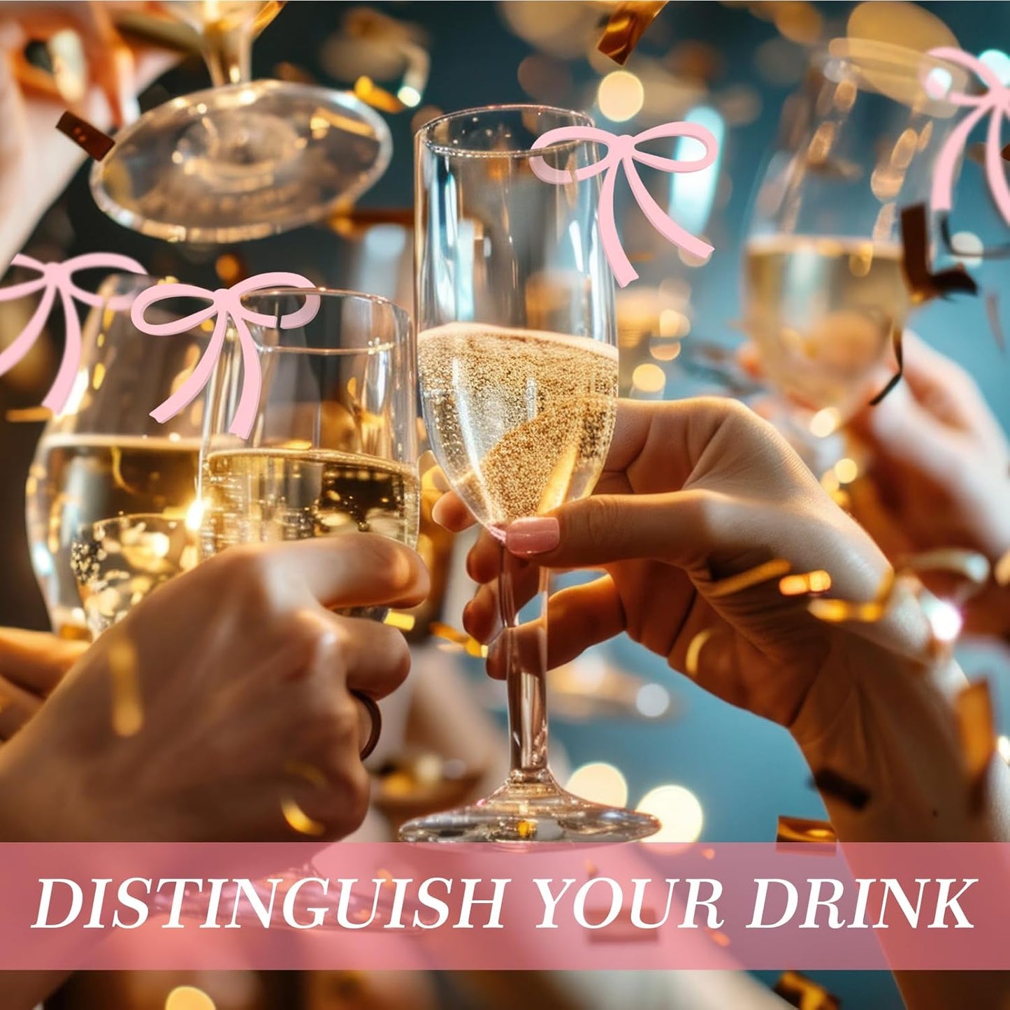50 Pcs Bows Drink Tags Coquette Bow Wine Glass Charms Acrylic Bowknot Drink Tag for Bachelorette Birthday Wedding Coquette Tasting Party Decor Accessory(Pink)