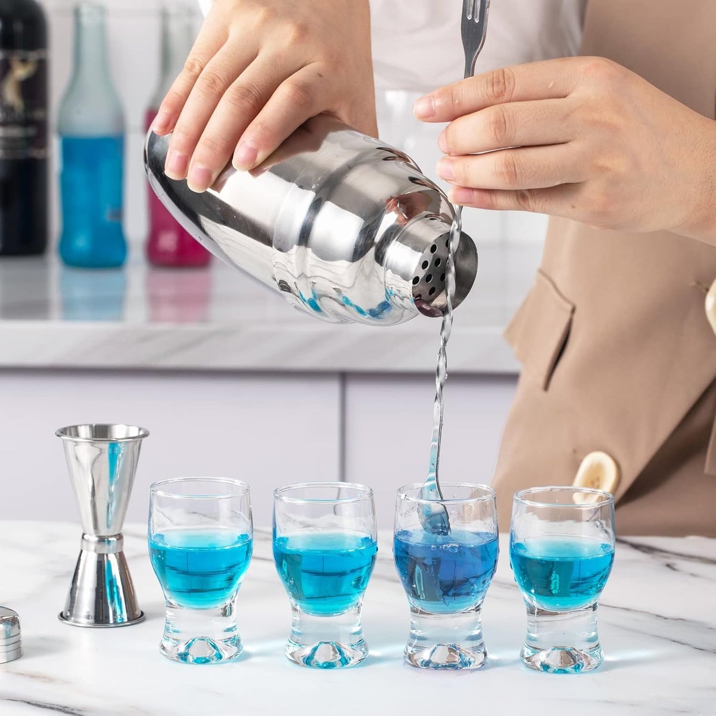 M&N HOME 6 Pack Shot Glass Set, Glass , Cute Shot Glasses, 2 Oz Clear for Wedding , Mini Brandy Sniffers, Liquor Glasses