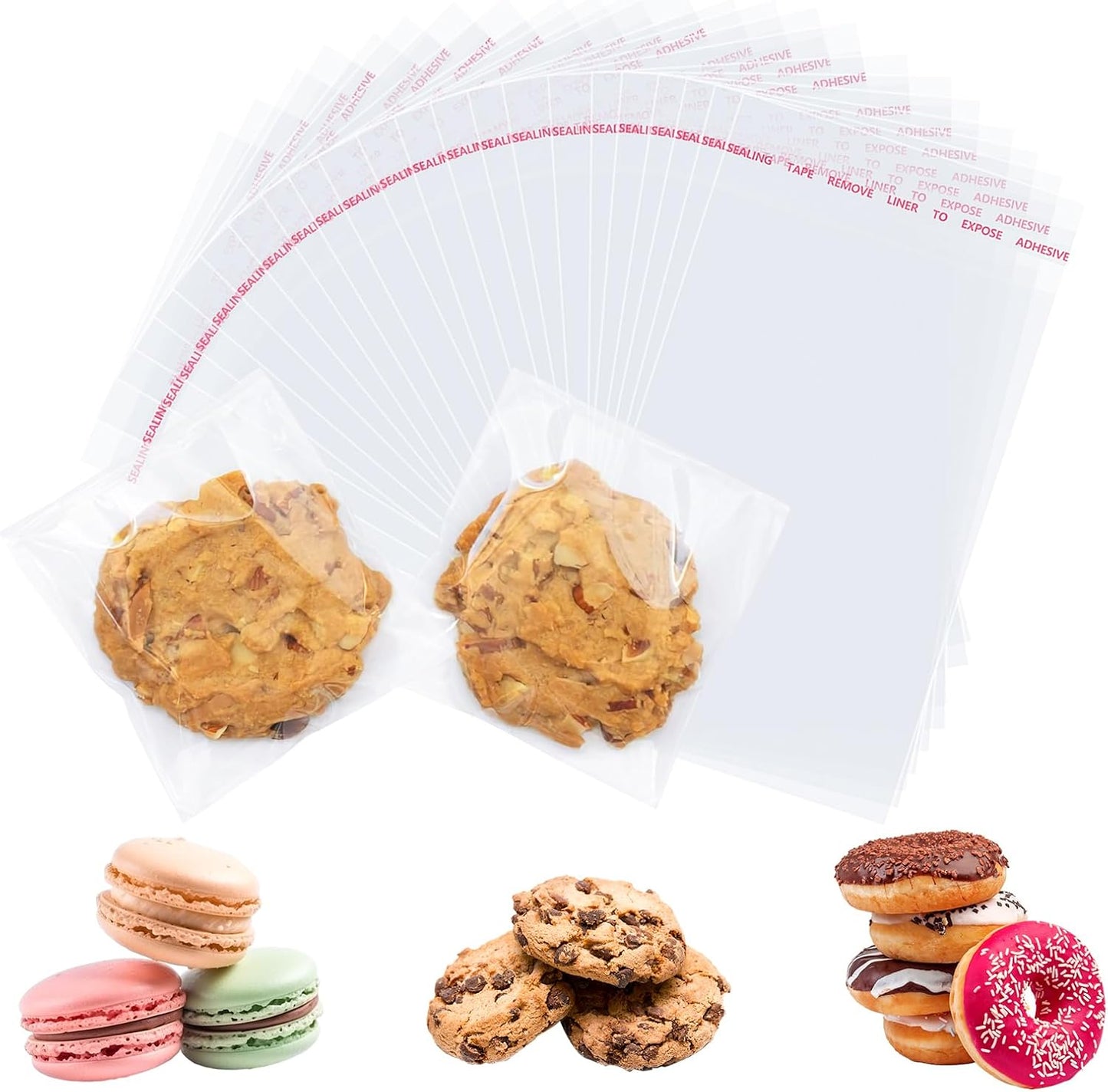 200 Pcs Clear Cellophane Bags 4 x 6 inches Cookie Bags, Self Sealing Cellophane Bags Resealable Cookie & Candy Bags for Party, Christmas, Family Baking Supplies