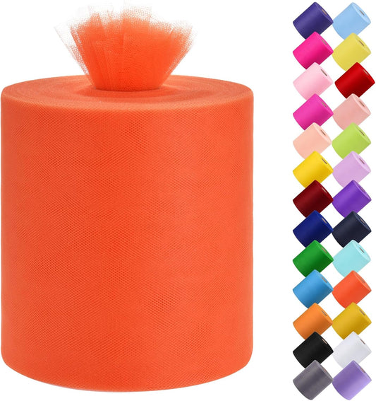 Tulle Fabric Roll, 6” by 200 Yards (600FT) Tulle Organza Fabric Spool for DIY Tutu Skirt Baby Shower Decor Wedding Backdrop Crafts Birthday Party Supplies(New-Orange)