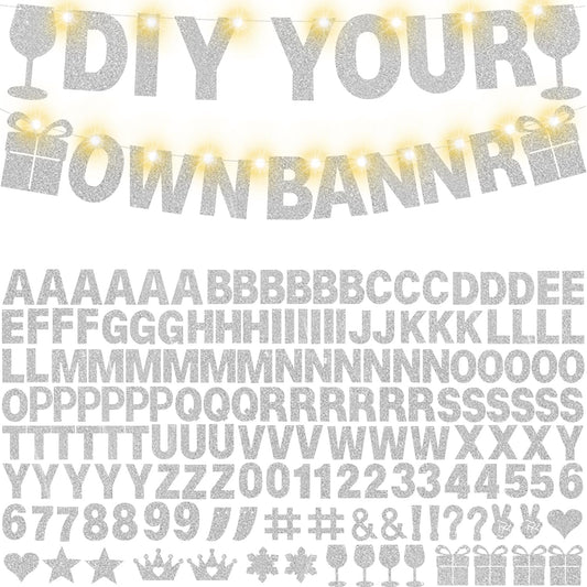 175Pcs DIY Glitter Customizable Banner Kit Happy Birthday Letter Banner Winter Wonderland Banners Snowflake Personalized Banners Decor Baby Shower Birthday Party Decorations Supplies(Glitter Silver)
