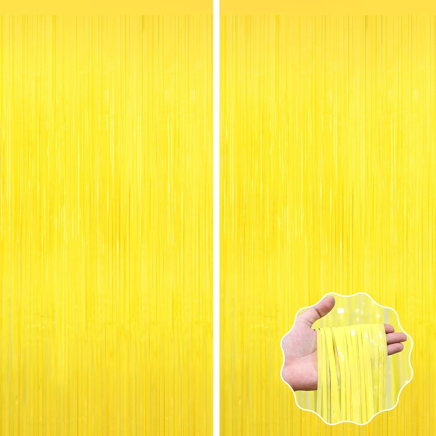 Yellow Tinsel Foil Fringe Curtains Backdrops,2Pack Door Streamers Photo Booth Backdrop for Birthday Party, Tinsel Curtain Backdrop for Baby Shower Bachelorette Christmas Party Decorations. Disco Decor