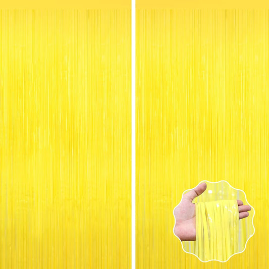 Yellow Tinsel Foil Fringe Curtains Backdrops,2Pack Door Streamers Photo Booth Backdrop for Birthday Party, Tinsel Curtain Backdrop for Baby Shower Bachelorette Christmas Party Decorations. Disco Decor