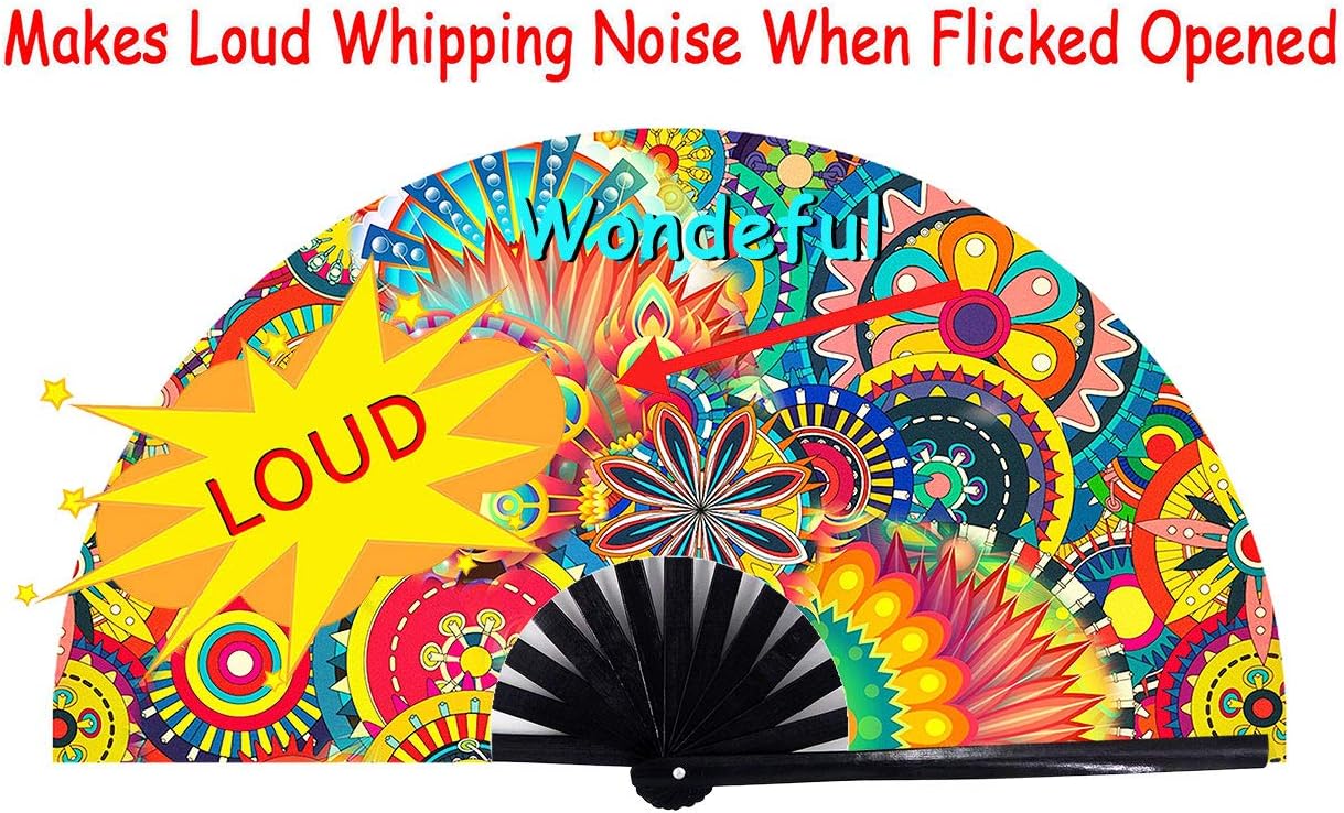Amajiji Large Folding Hand Rave Fan Popping Fan for Line Dancing Clacking Fans for Boots On The Ground Dance,Party,Decoration,Festival (Dream Ｆlower)