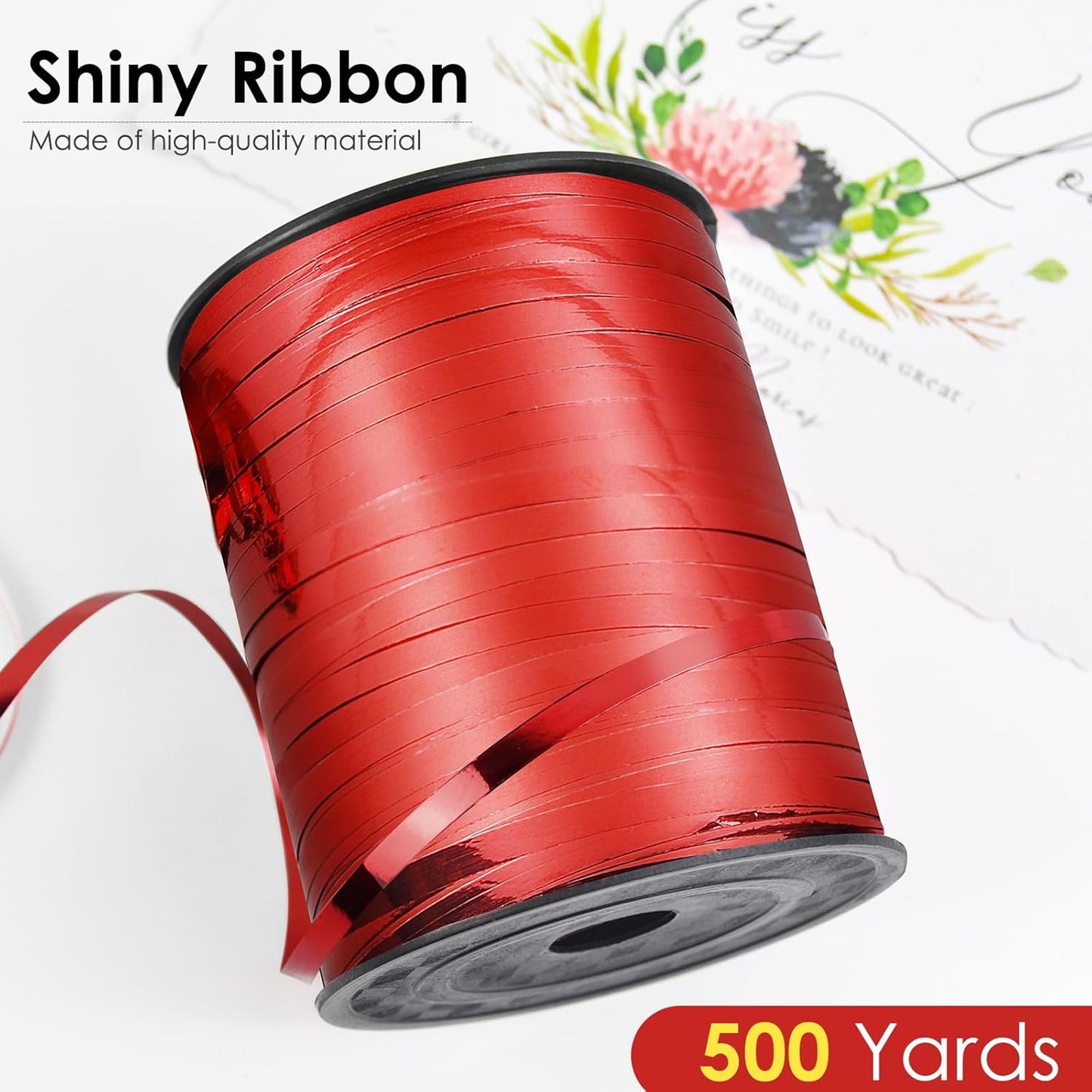 Red Curling Ribbon, 500 Yard for Crafts, Shiny Metallic Iridescent Crimped for Gift Wrapping, Balloons String, Florist Flower (1 Roll)
