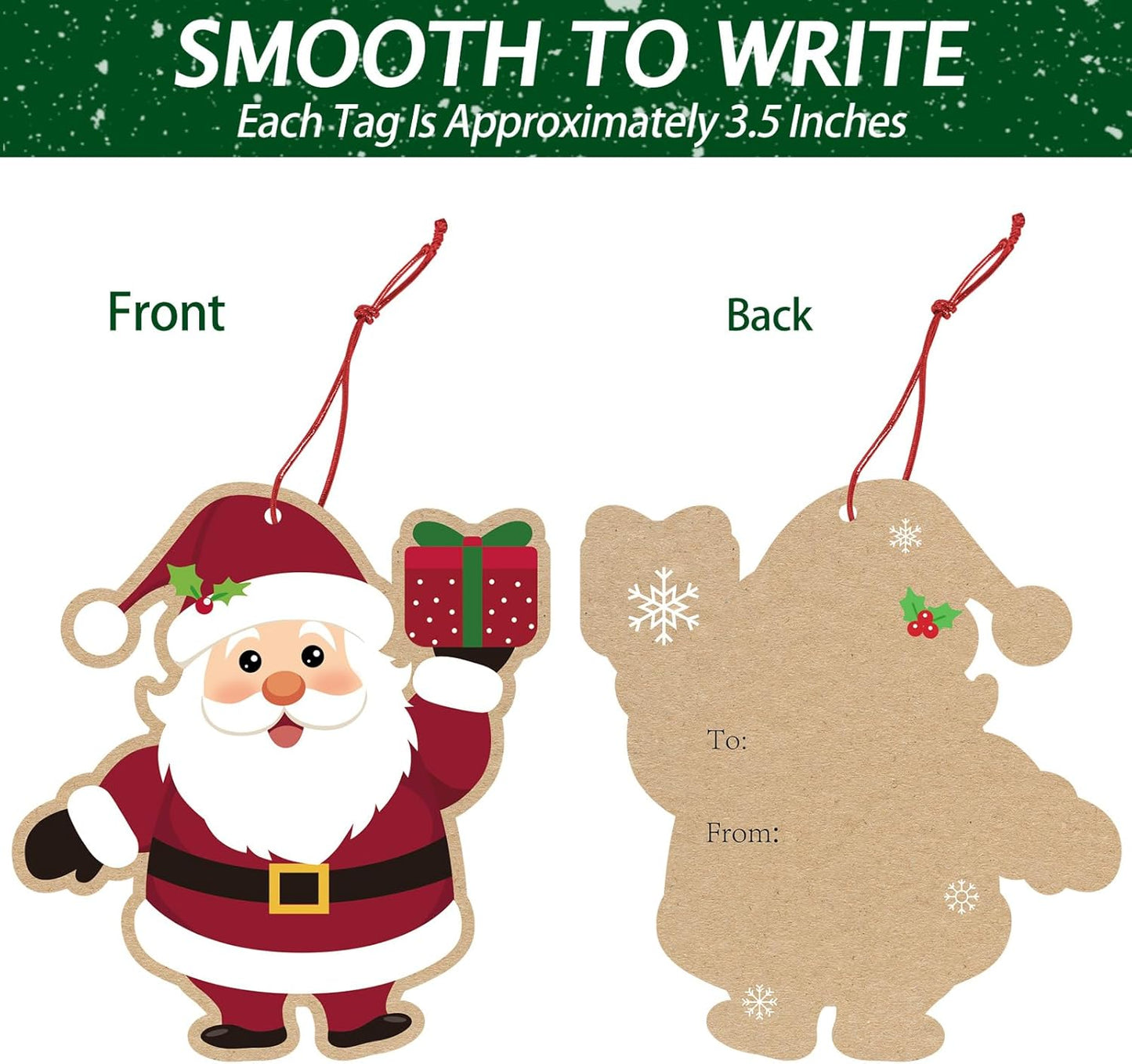 Glitter Printed Xmas Gift Labels - 63Pcs Christmas Name Tags with String and Reindeer, Santa, Snowman Gift Labels for DIY Holiday Present Wrapping