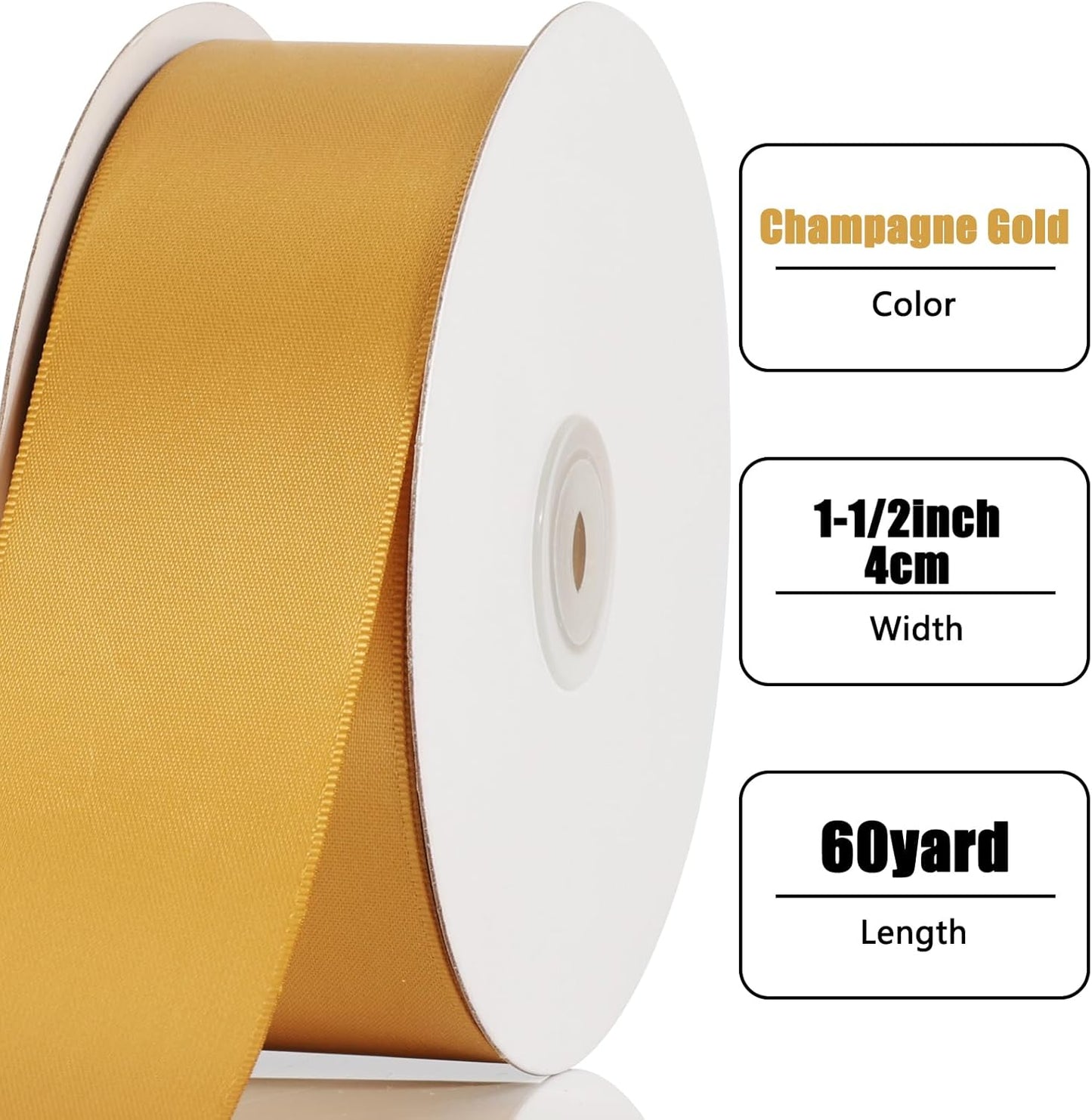 NESCCI 60 Yards Ribbon,1-1/2 Inch Gold Satin Ribbon,Single Face Satin Ribbons,Perfect for Gift Wrapping,Wedding Decoration,Handmade Bows,Wrapping Bouquet and More