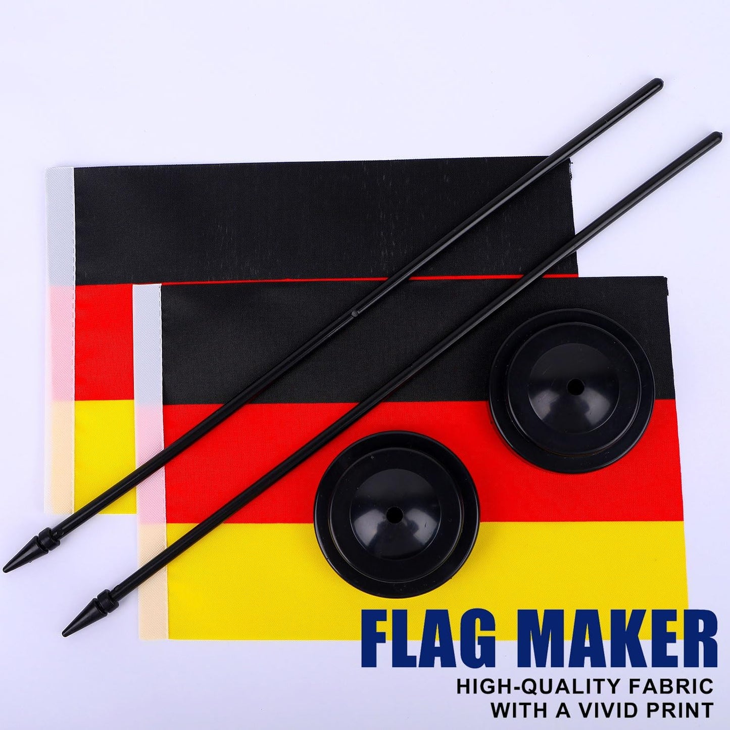 Germany Desk Flag 12" Solid Pole Deluxe Set German Flags Banner Mini Small Germany Office Table Flags with Black Stand Base Desktop Decorations(2Pack)