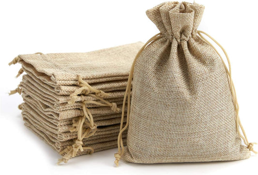 Tendwarm 50 Pcs 3x4 Inch Mini Size Burlap Gift Bags with Drawstring Linen Jewelry Bag for Wedding Party Favors