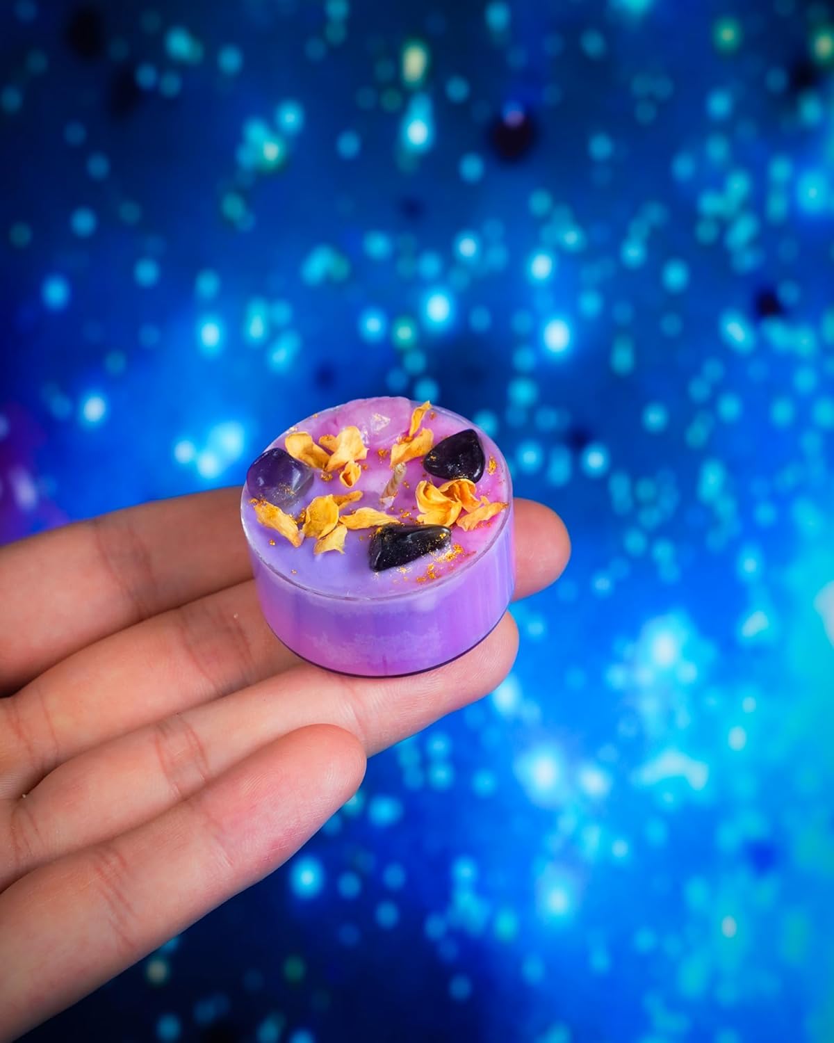 Tealight Soy Candles with Crystals And Herbs, Handmade Energy Candles, Healing Crystal Soy Candles, Aromatherapy Candles. (Purple)