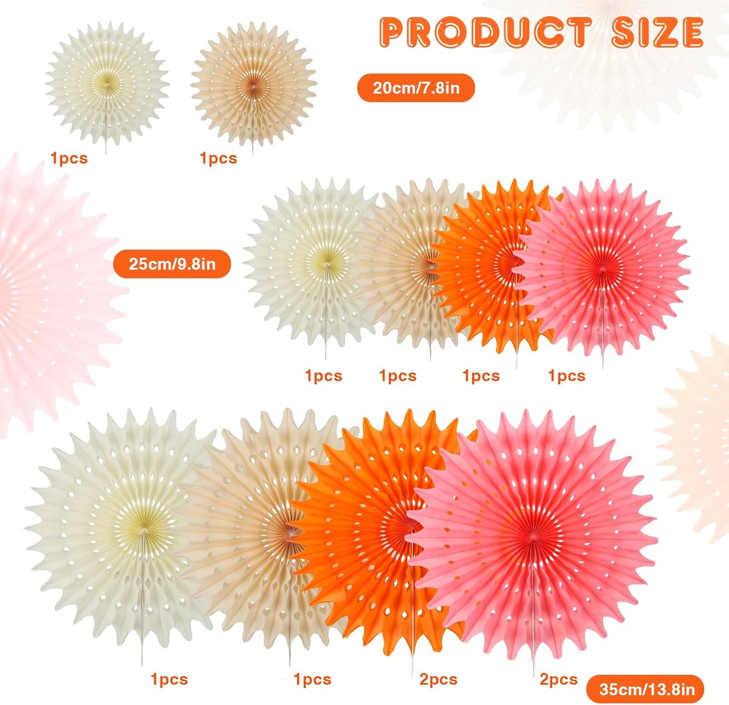 BestoFun 12PCS Paper Fans Peach and Pink Party Decorations Tissue Paper Flowers Decorations for Girl Groovy Birthday Baby Shower Wedding Bachelorette Room Wall Hanging Décor